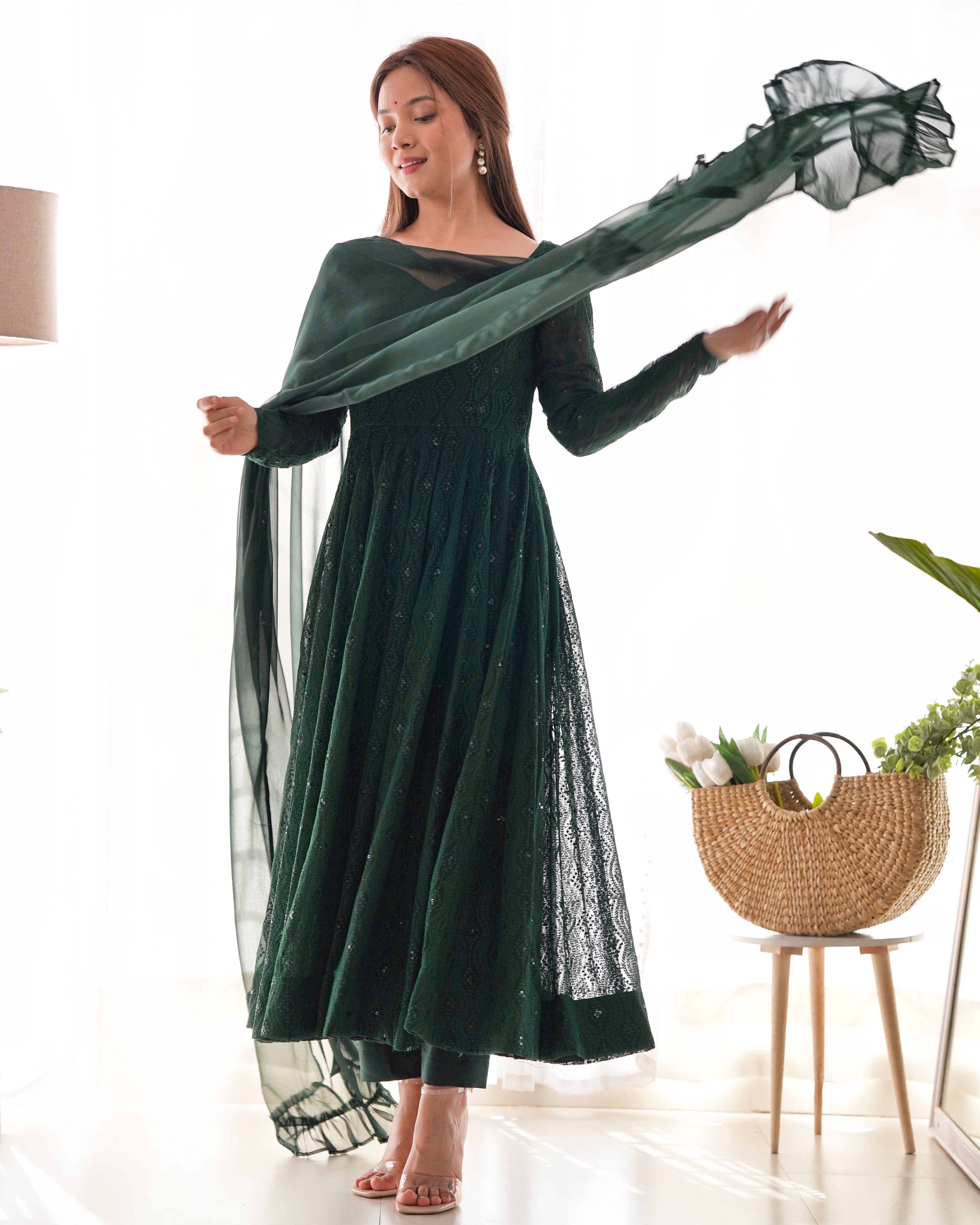 Premium Green Elegant Fox Georgette Anarkali Set