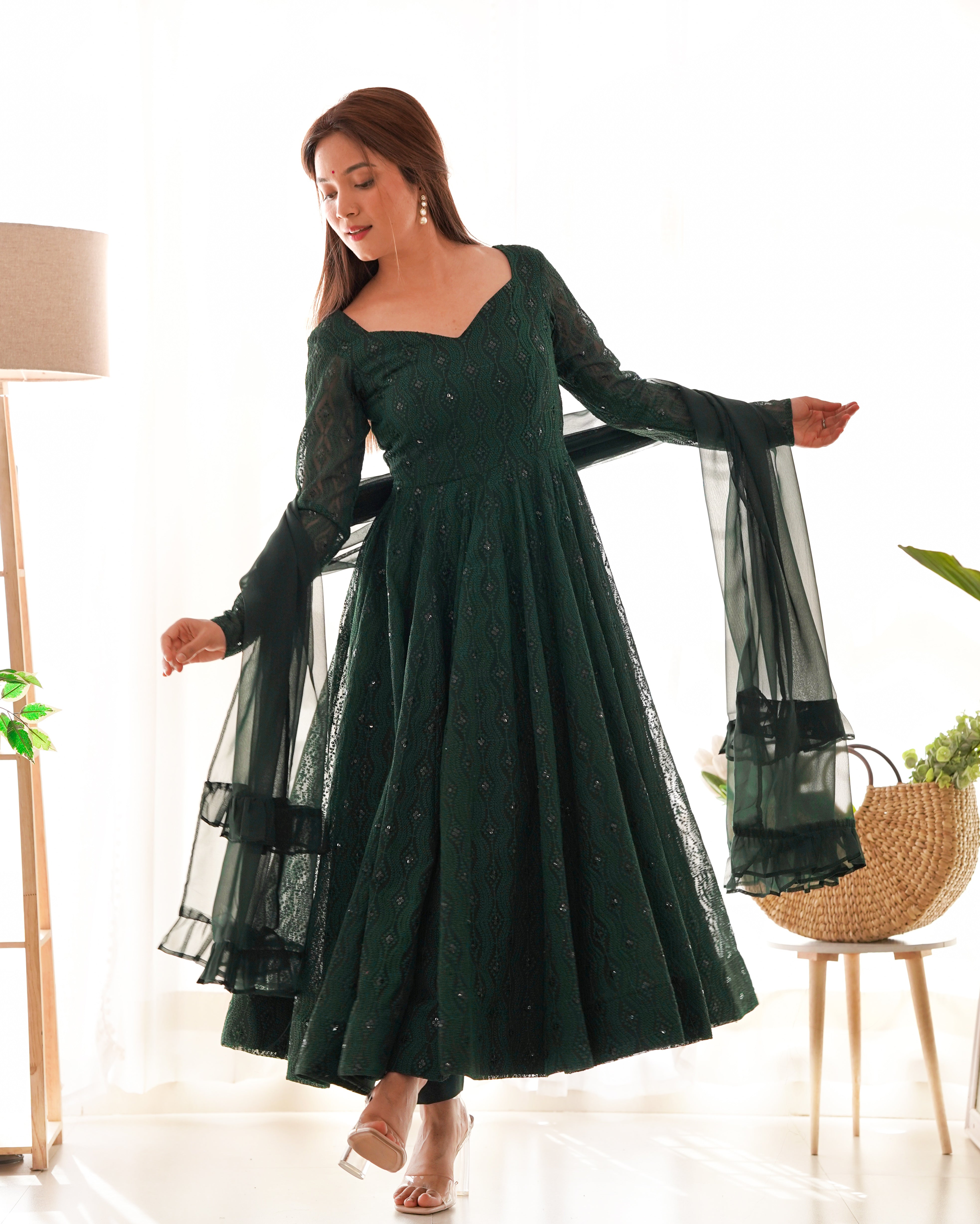Premium Green Elegant Fox Georgette Anarkali Set