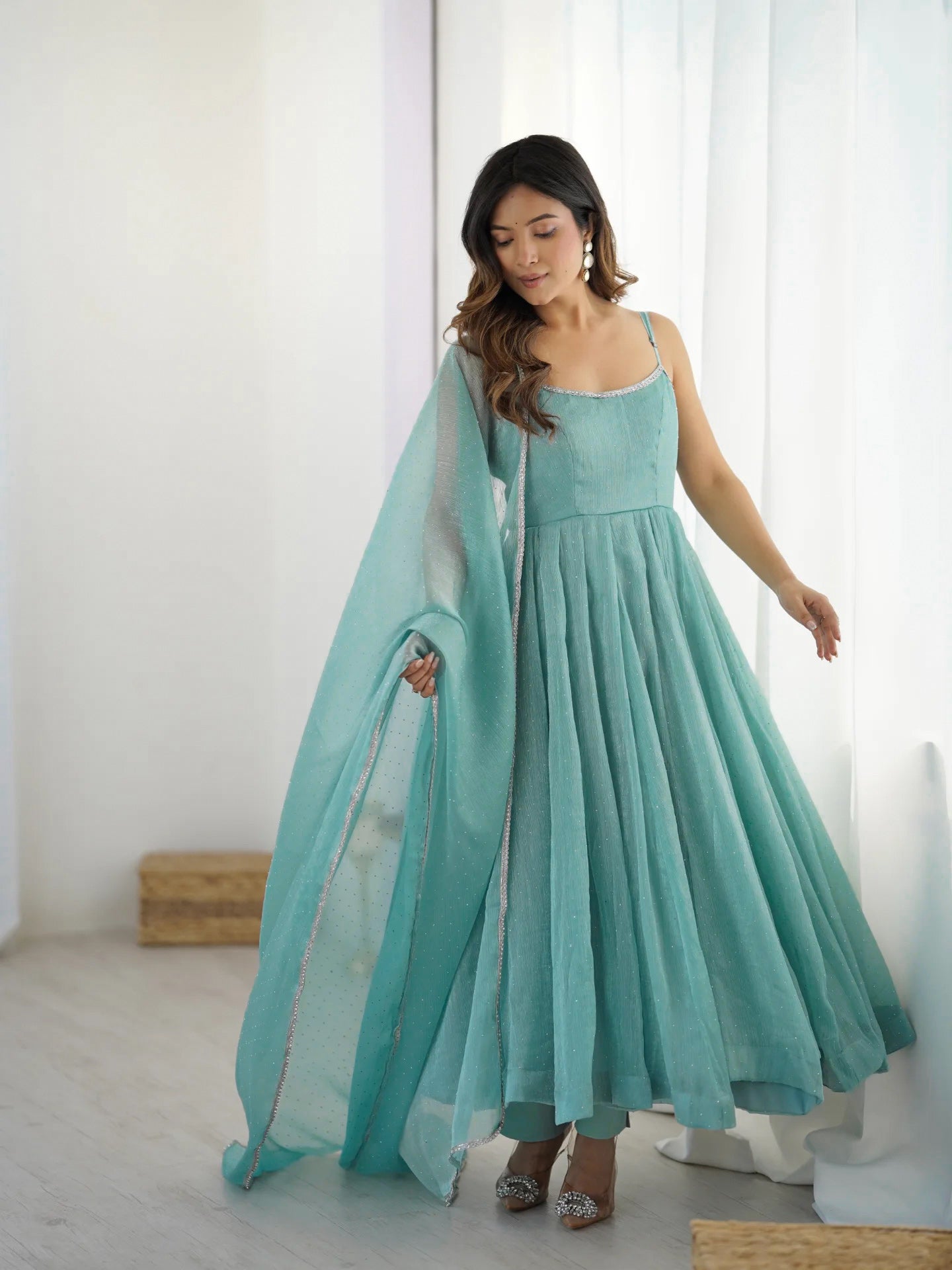 Crunchy Silk Anarkali Set with Sirozki Work & Dupatta
