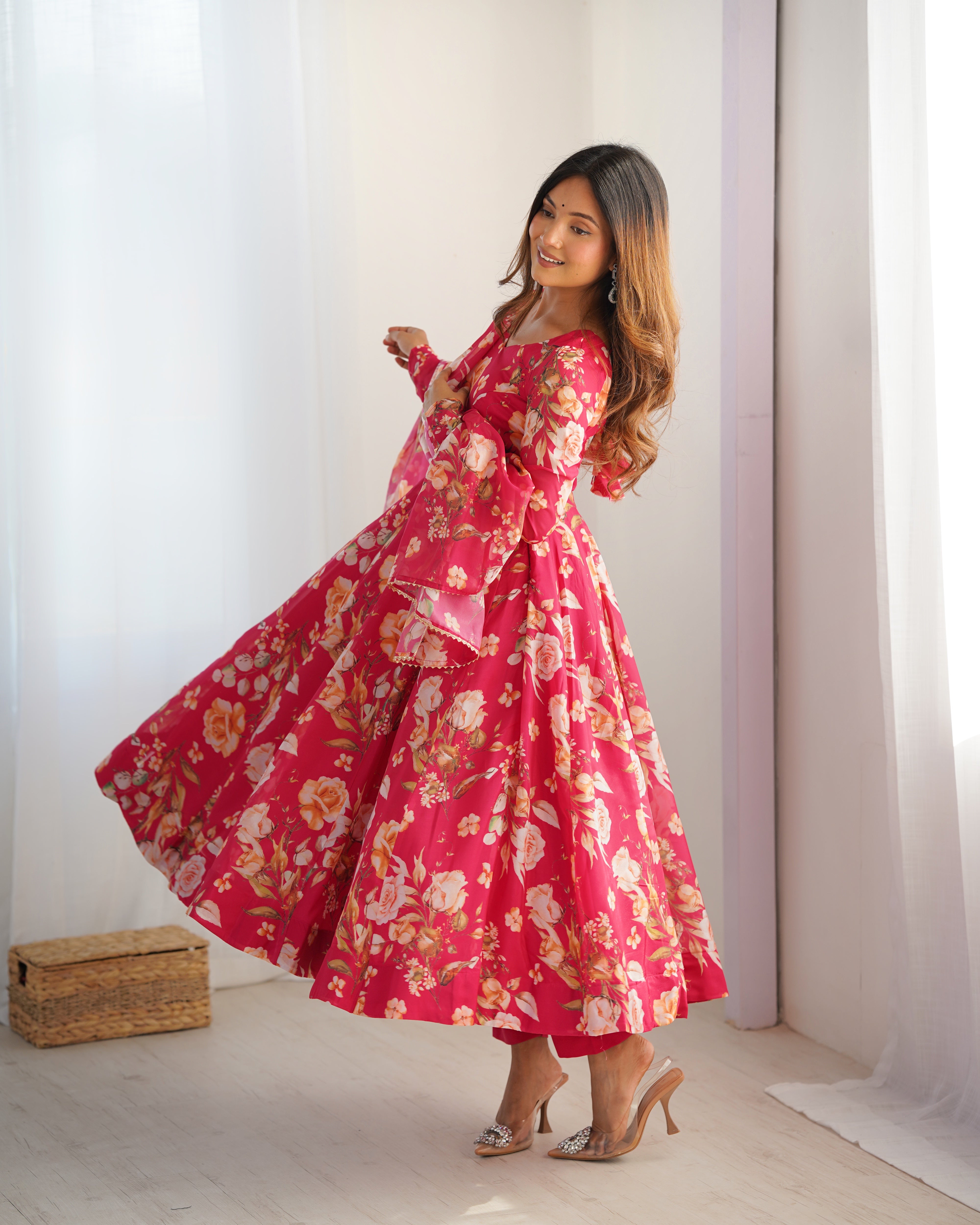 Premium Organza Silk Anarkali Set with Gota Patti Dupatta