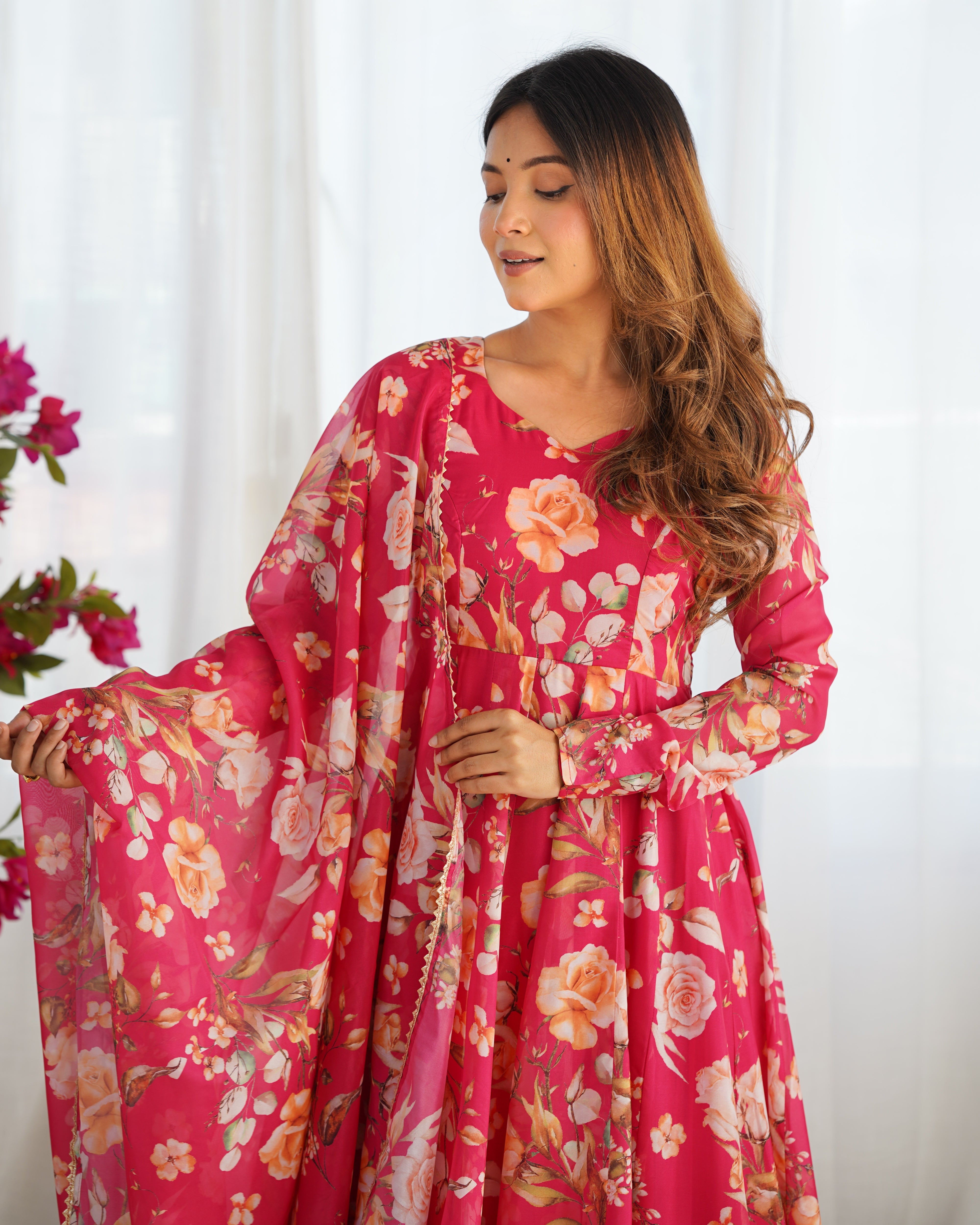 Premium Organza Silk Anarkali Set with Gota Patti Dupatta