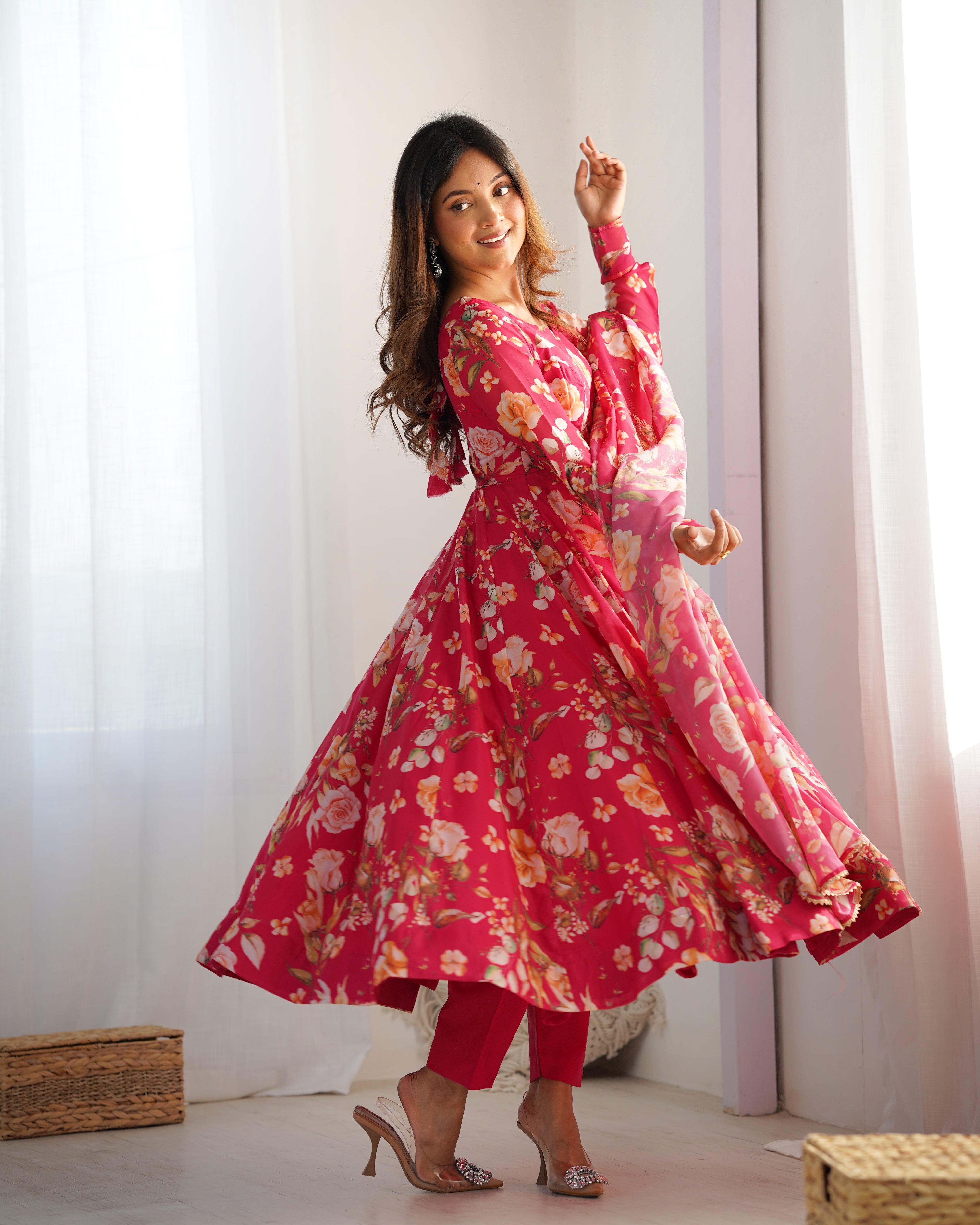 Premium Organza Silk Anarkali Set with Gota Patti Dupatta