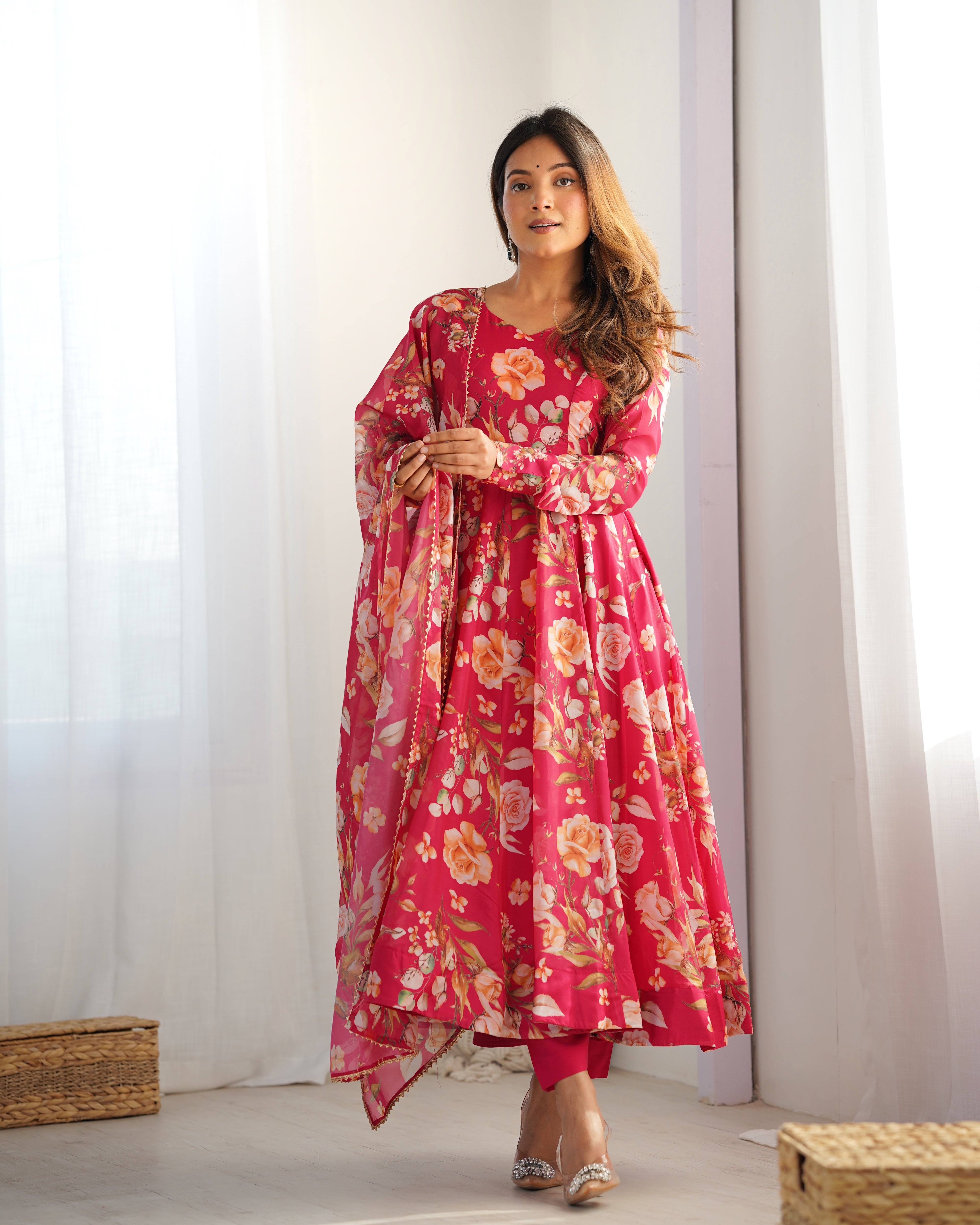 Premium Organza Silk Anarkali Set with Gota Patti Dupatta