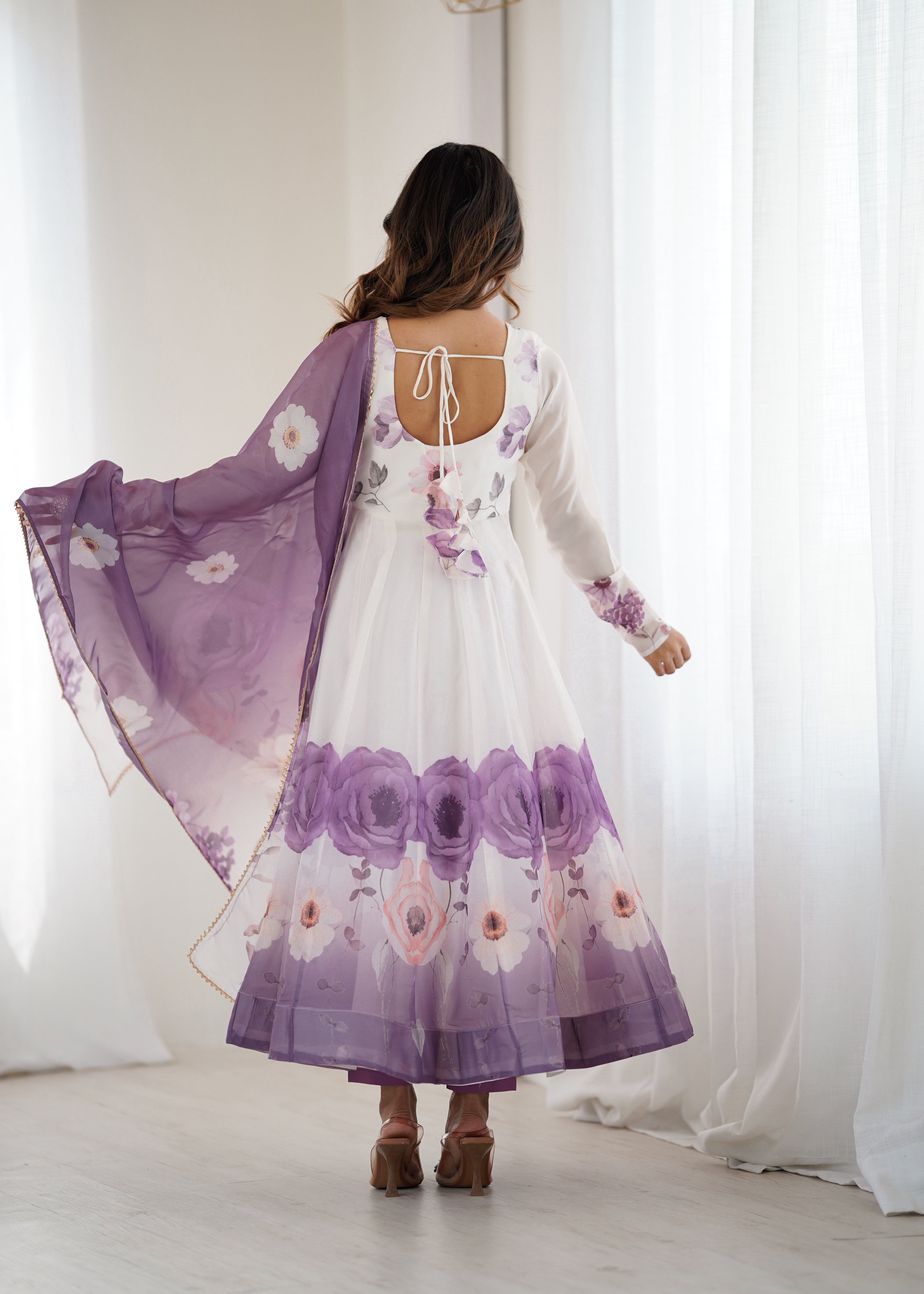 New Partywear Heavy Pure Soft Organza Silk Beautiful Rose Pattern Anarkali Set