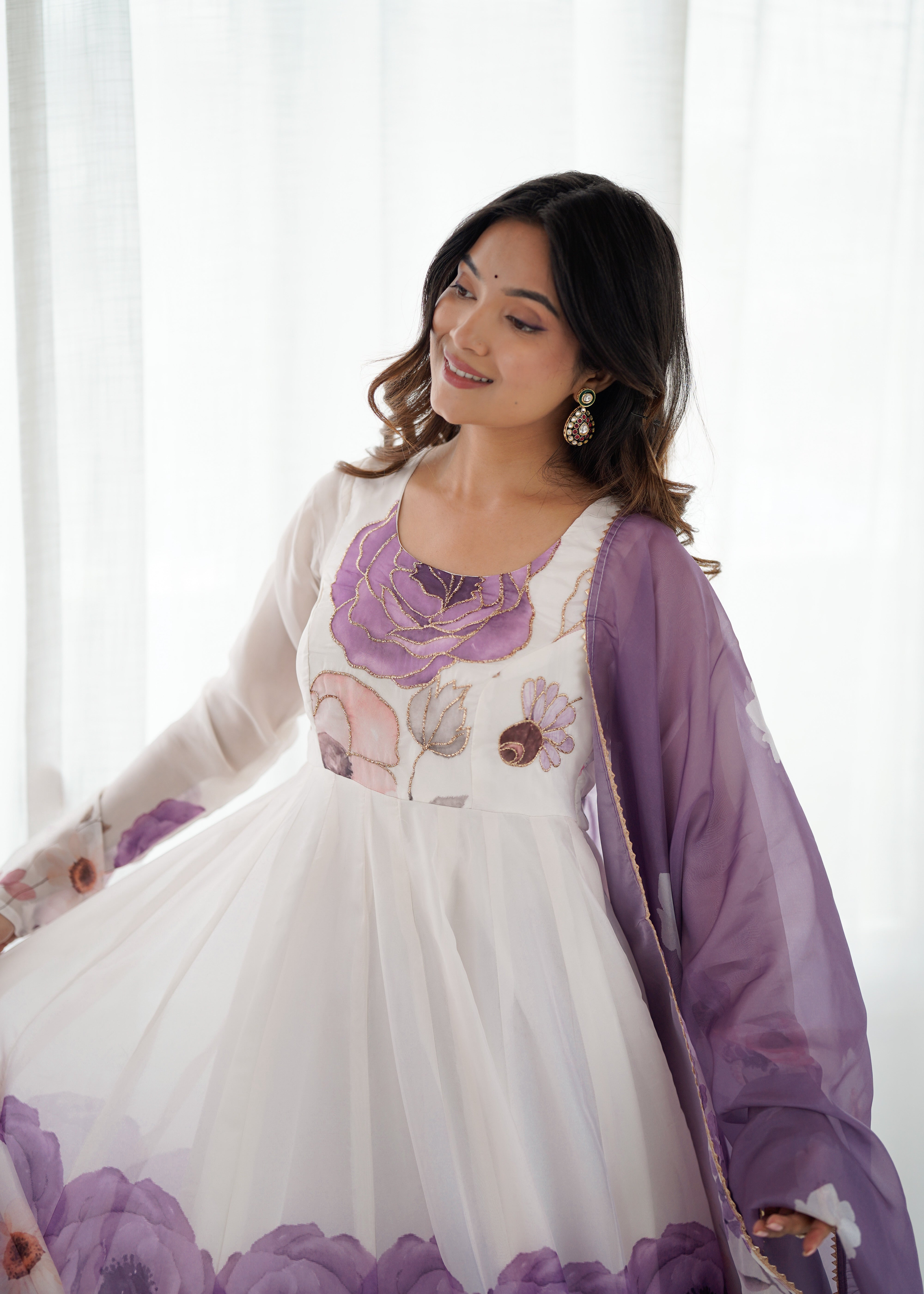 New Partywear Heavy Pure Soft Organza Silk Beautiful Rose Pattern Anarkali Set