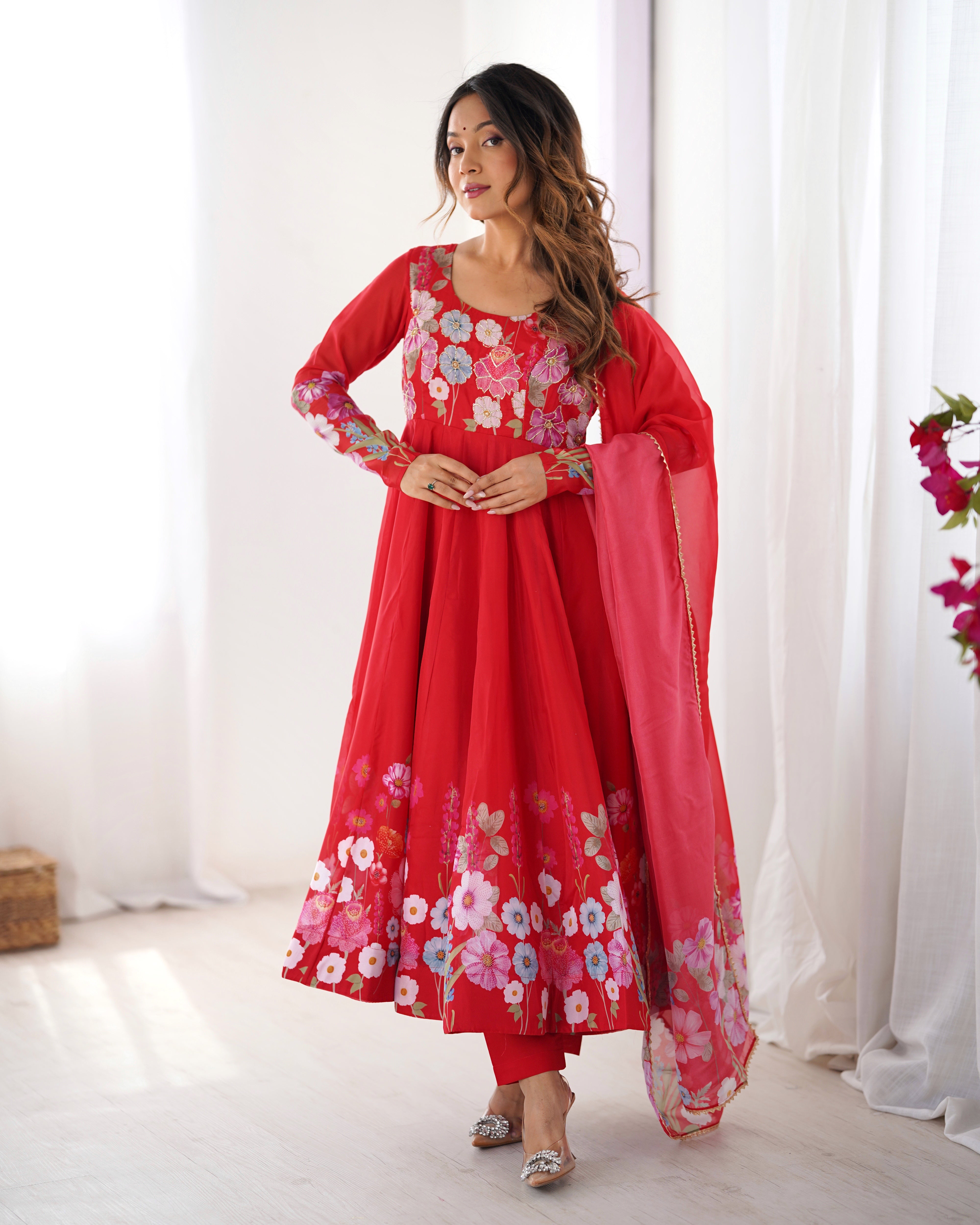 Premium Designer Pure Soft Organza Silk Print Anarkali Suit