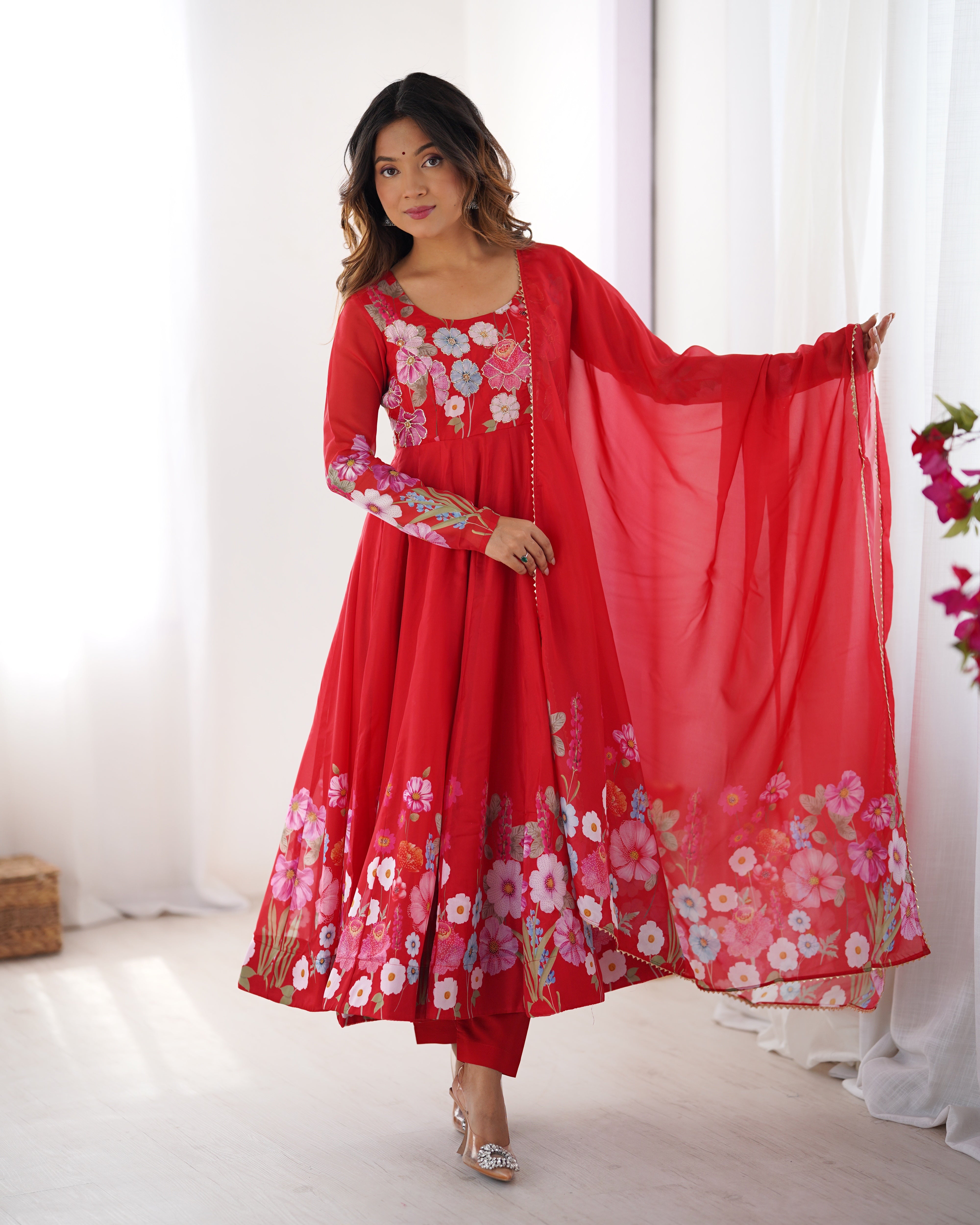 Premium Designer Pure Soft Organza Silk Print Anarkali Suit