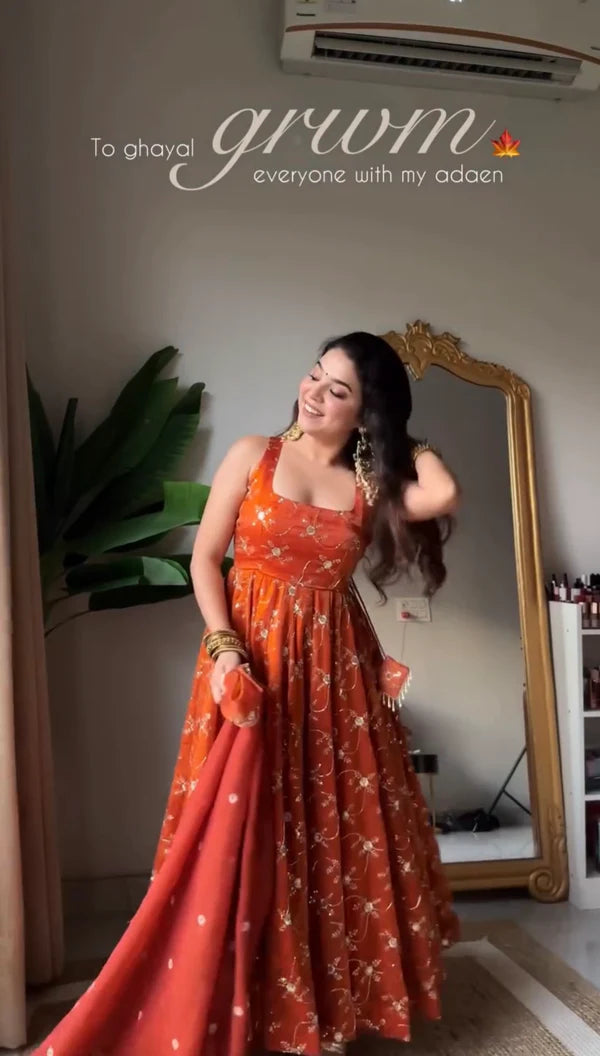 Orange Premium Vichitra Royal Elegant Suit Set