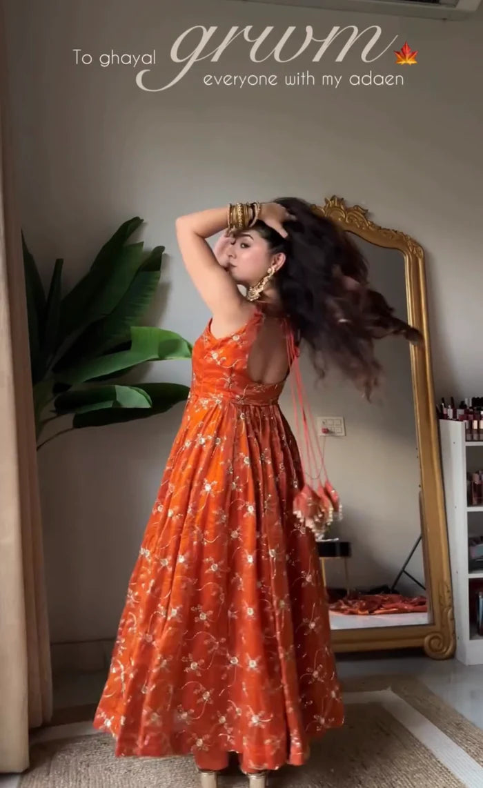 Orange Premium Vichitra Royal Elegant Suit Set