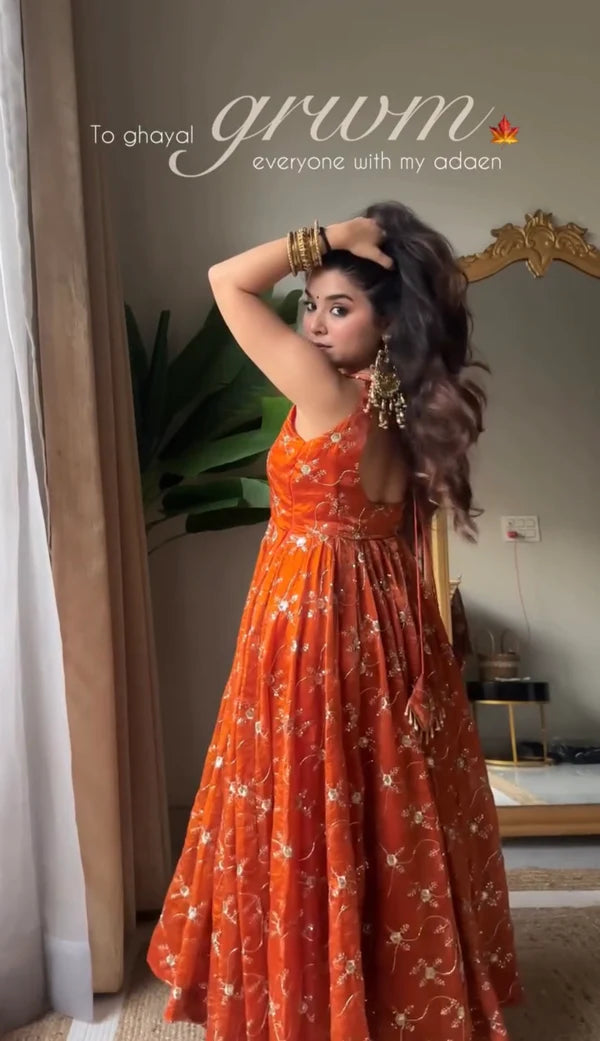 Orange Premium Vichitra Royal Elegant Suit Set