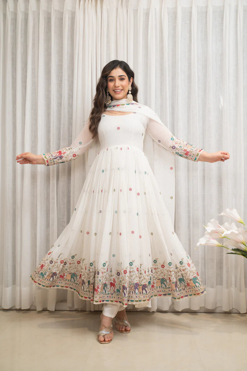 White Designer Partwear Georgette Anarkali Suit Set