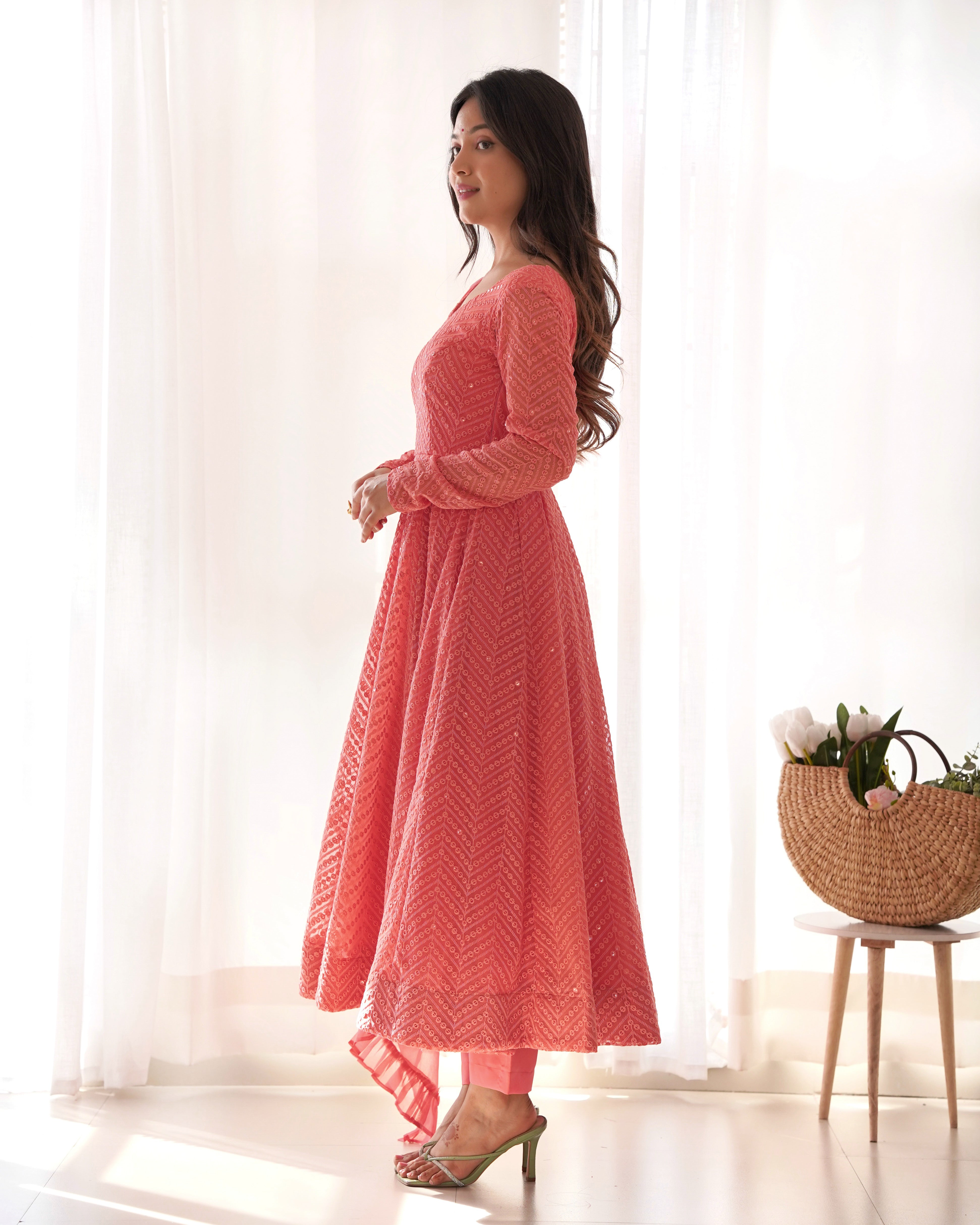 New Partywear Designer Premium Fox Georgette with Lucknowi Sequence Work Anarkali Set