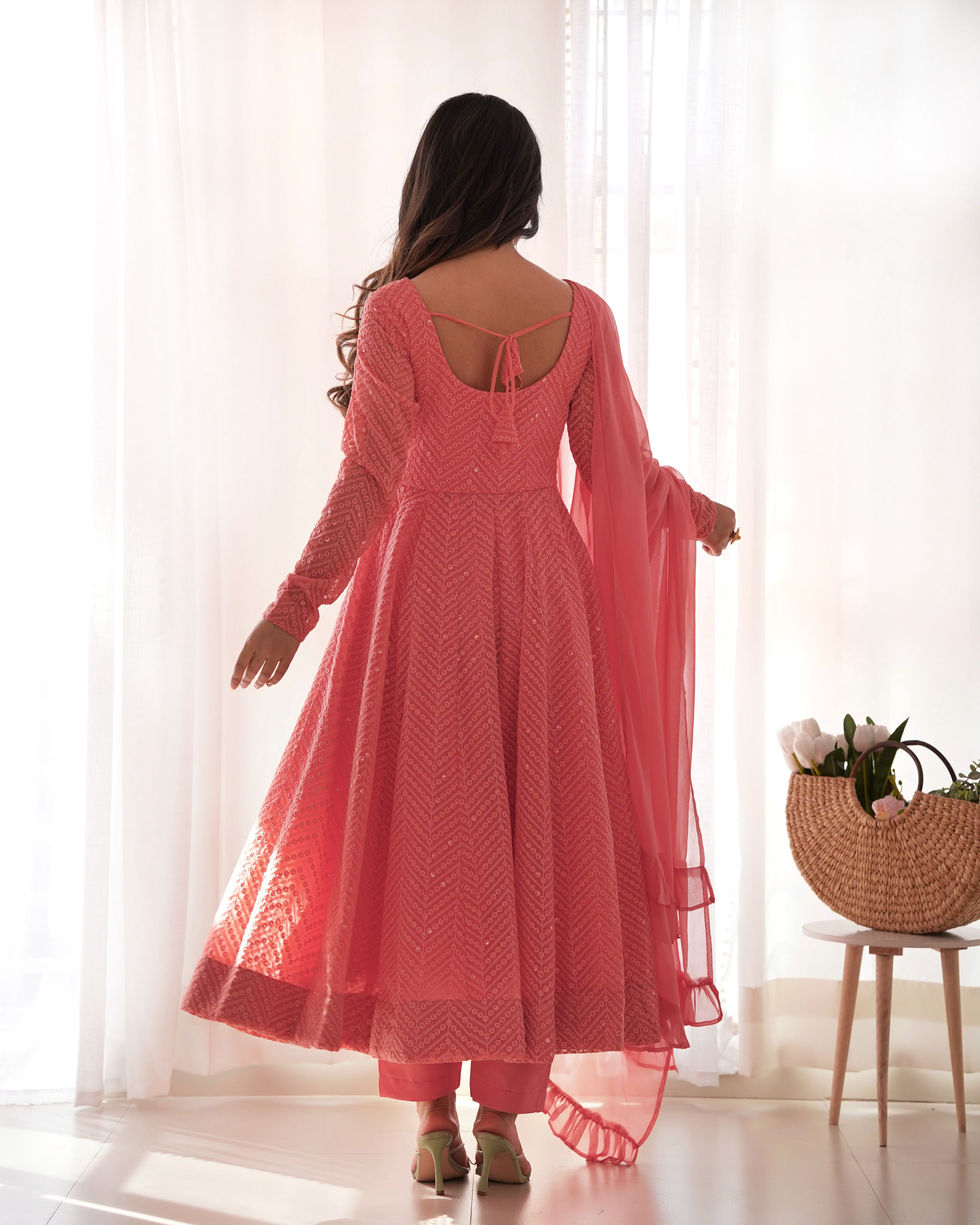 New Partywear Designer Premium Fox Georgette with Lucknowi Sequence Work Anarkali Set