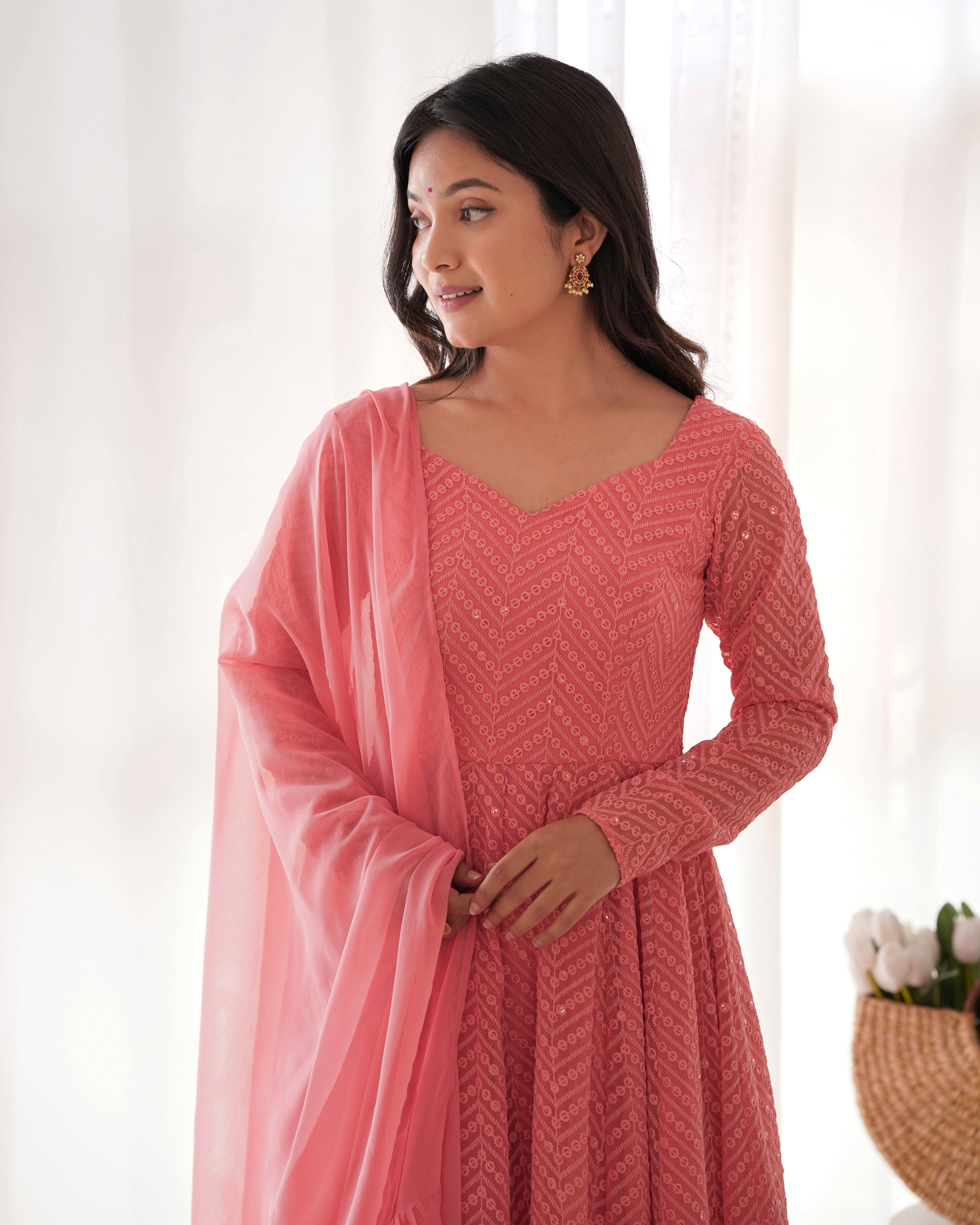 New Partywear Designer Premium Fox Georgette with Lucknowi Sequence Work Anarkali Set