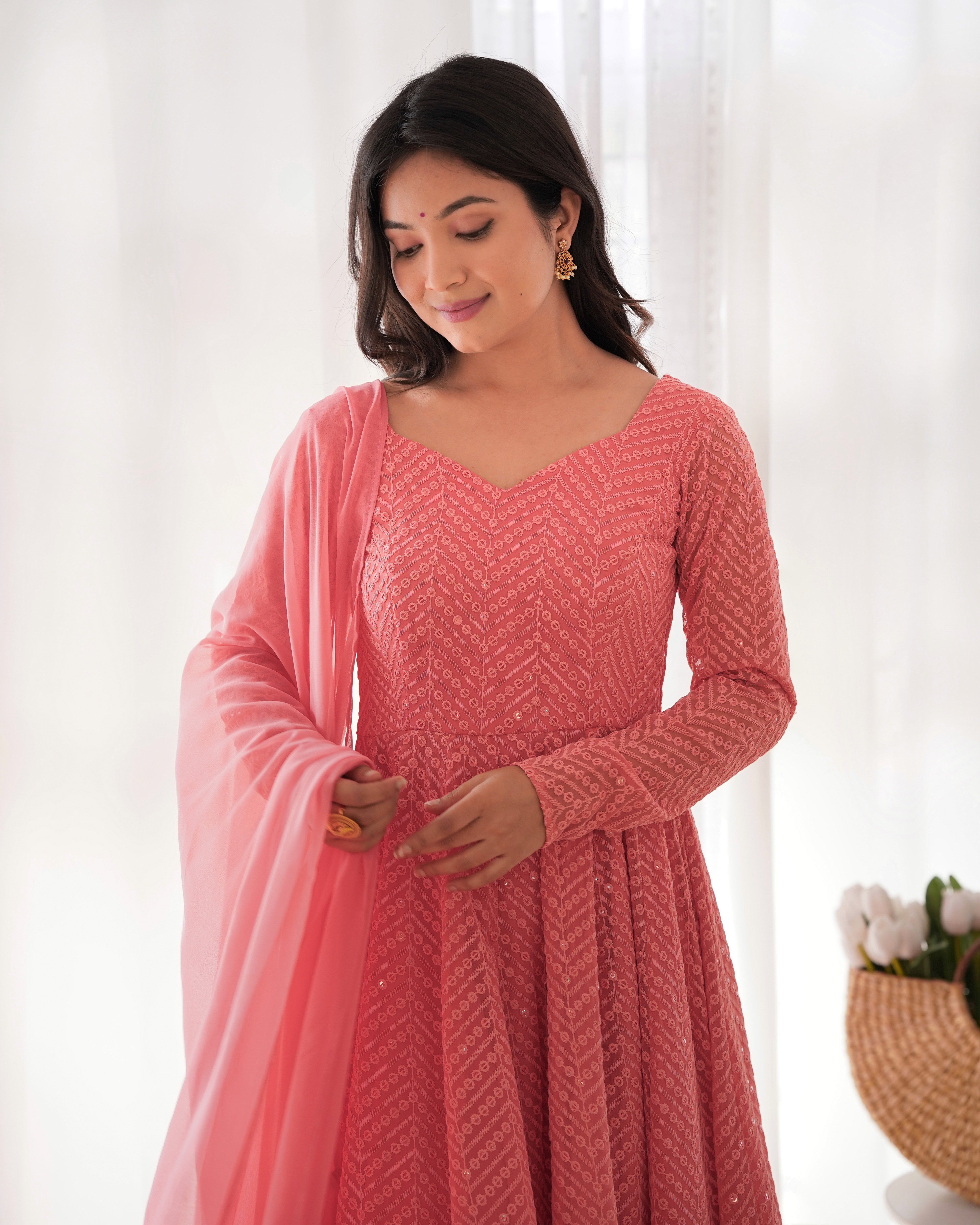 New Partywear Designer Premium Fox Georgette with Lucknowi Sequence Work Anarkali Set