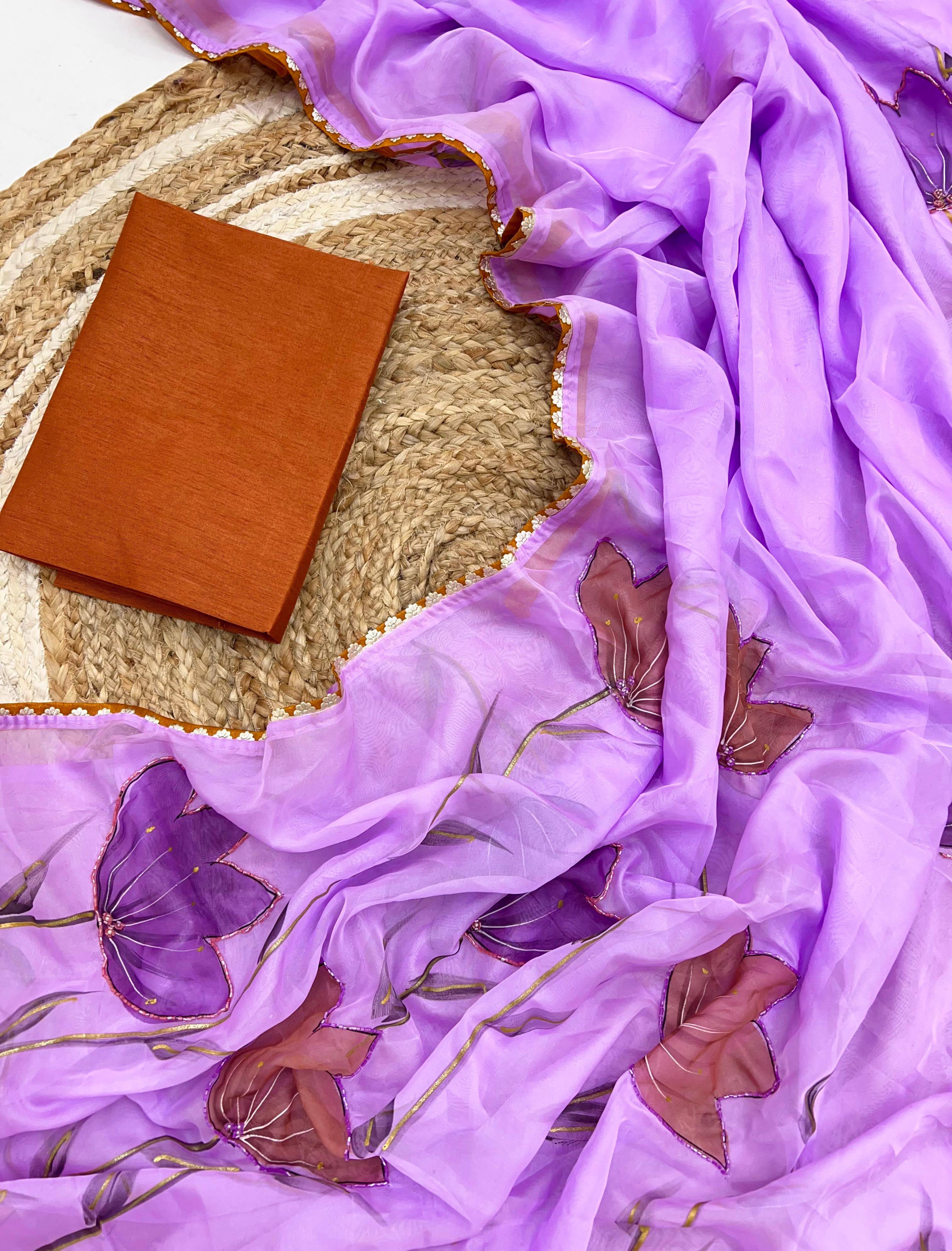Purple Color Partywear Designer Pure Soft Tebby Silk Saree
