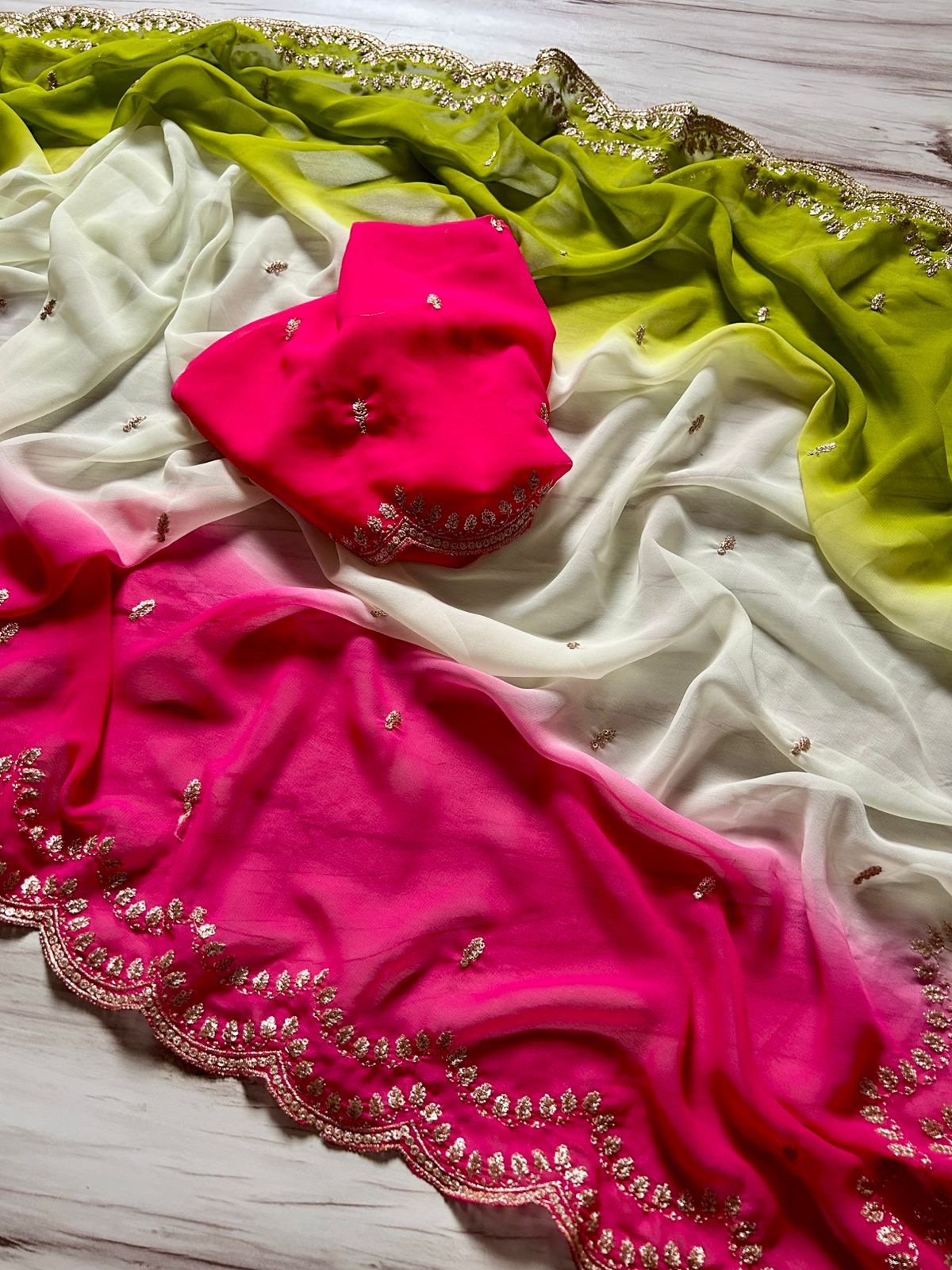 New Wedding Wear Soft Georgette Saree With Heavy Embroidery Sequence And Jari Work And Border Arca