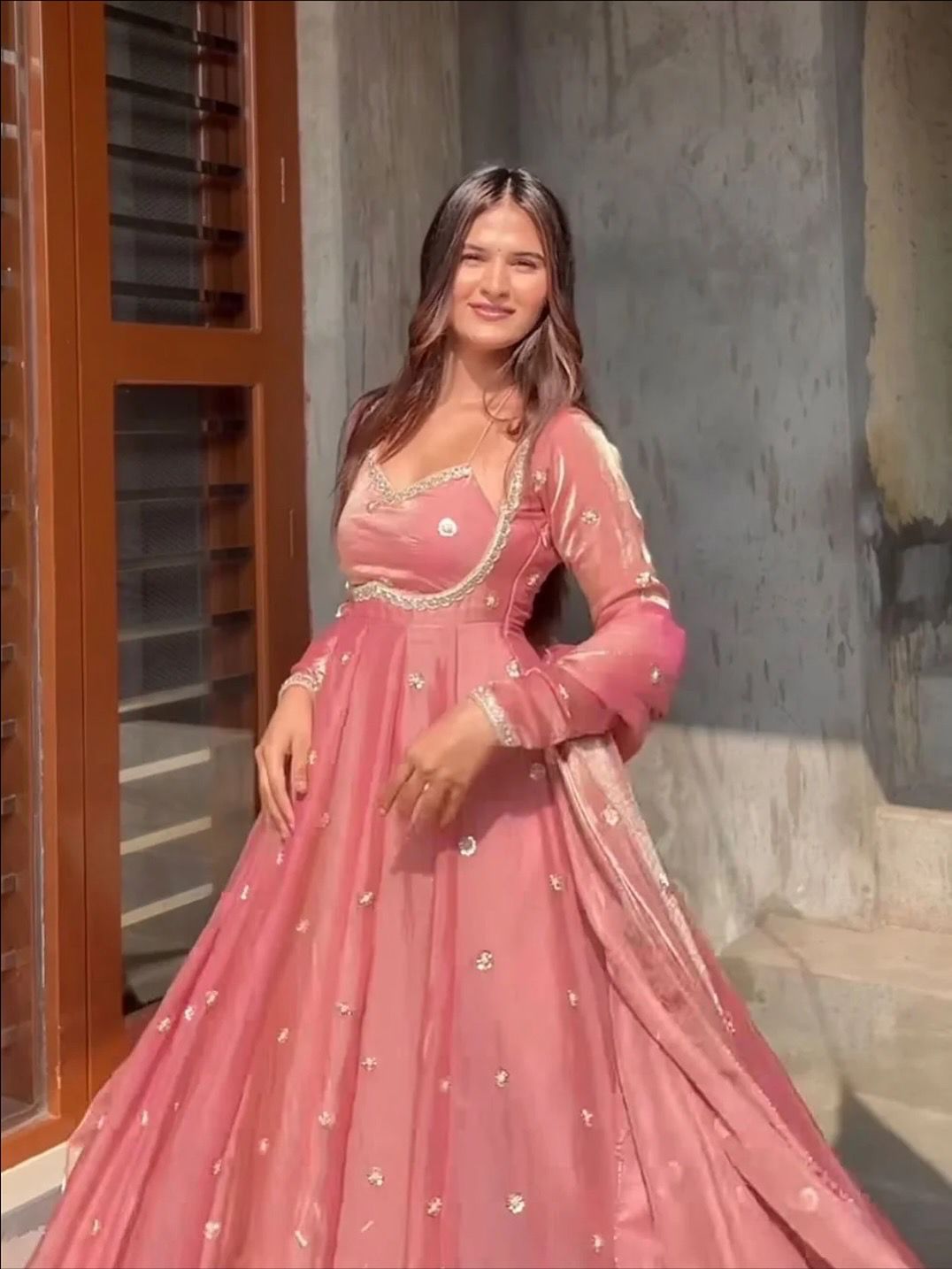 Sandhya Fendy Silk Blush Pink Anarkali Premium Suit Set