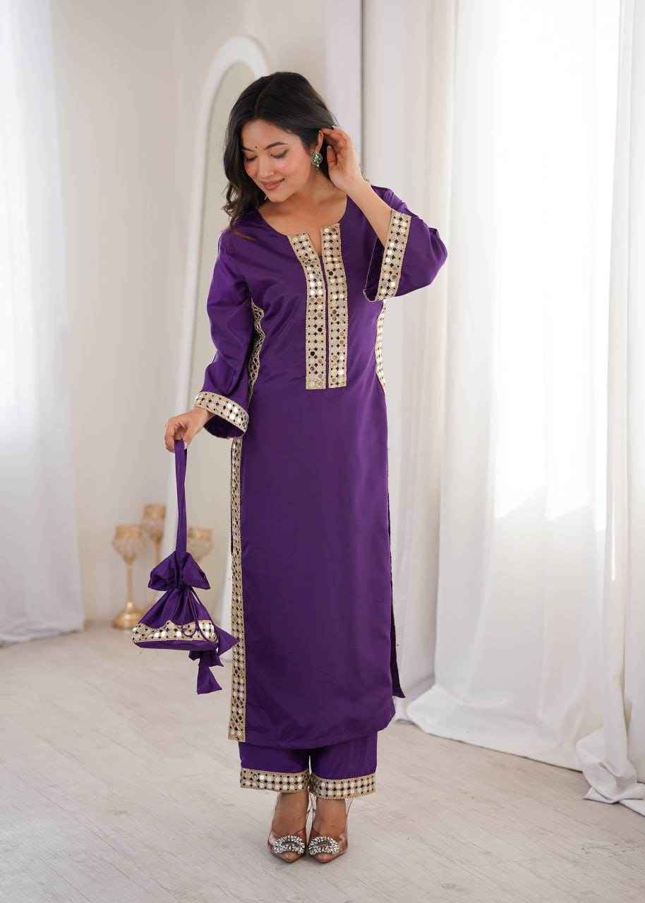 Mirror Work Kurti Set with Batwa