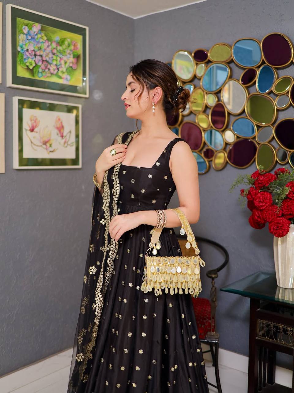 Premium Sequins Embroidered Silk Anarkali Set