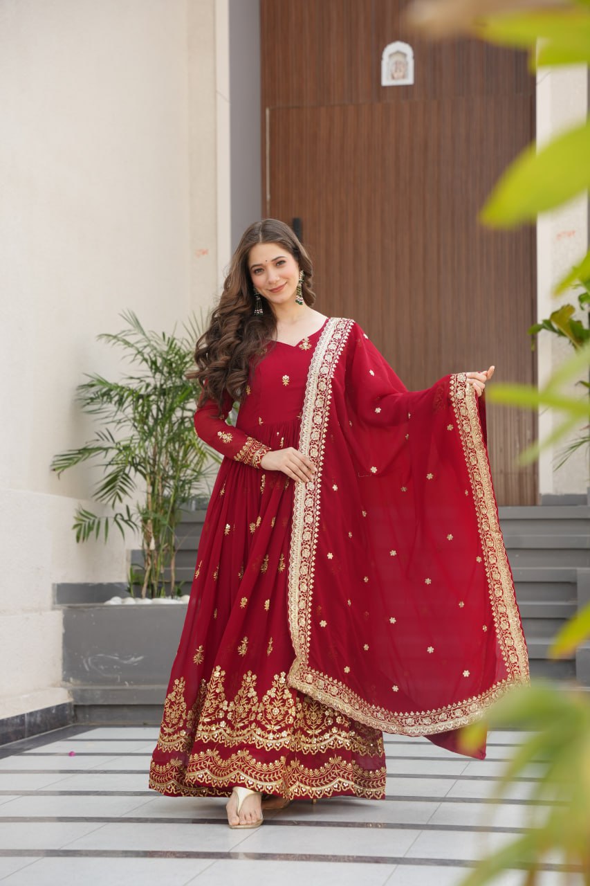 Red Designer Anarkali Suit Set