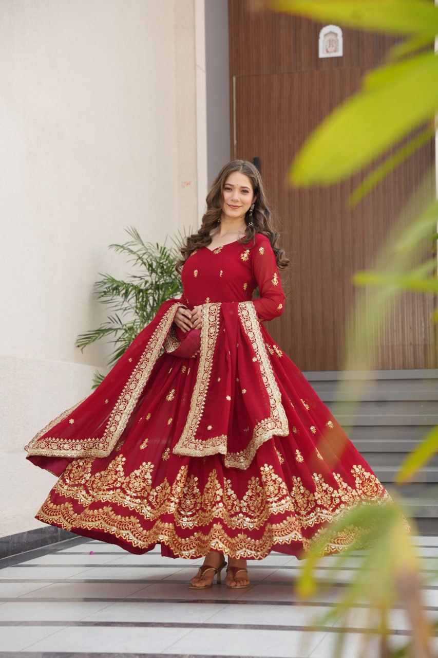 Red Designer Anarkali Suit Set