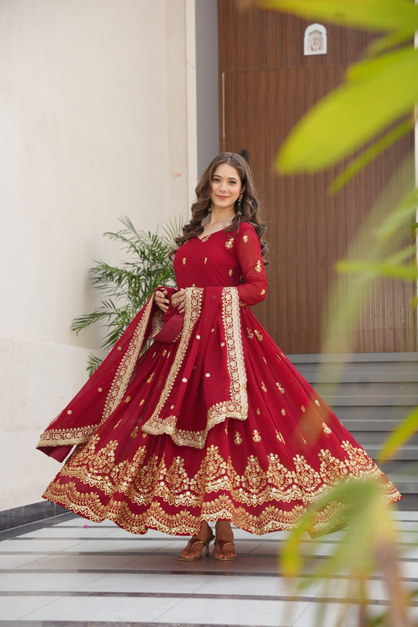 Red Designer Anarkali Suit Set