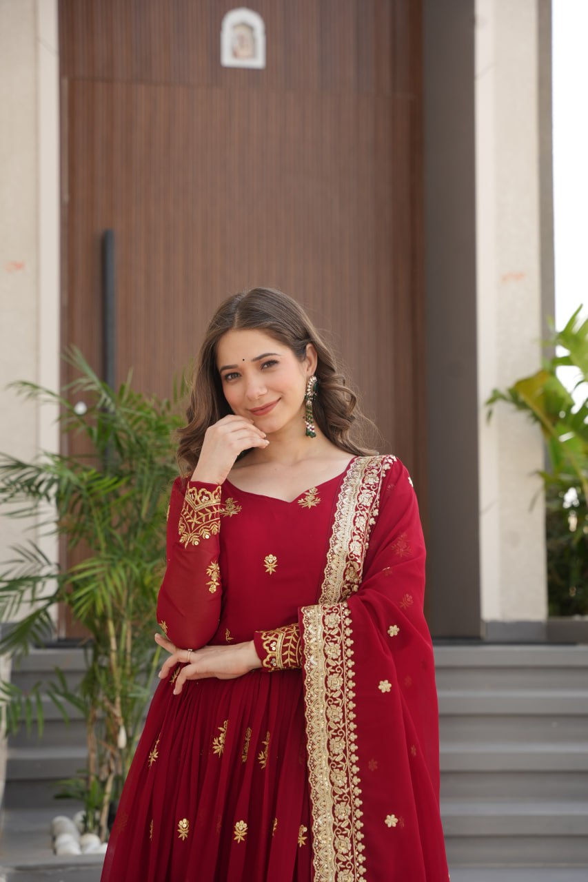 Red Designer Anarkali Suit Set