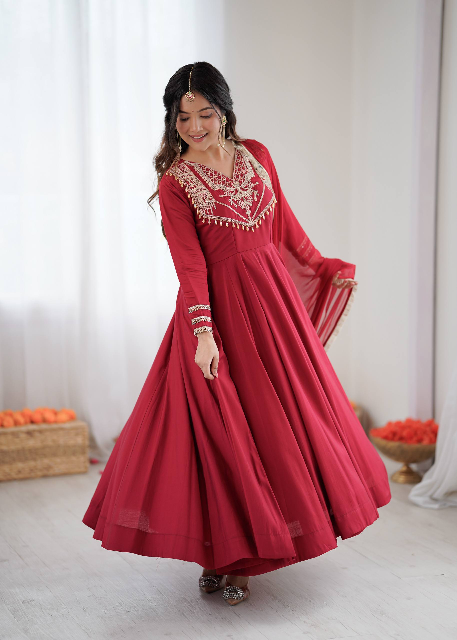 Maroon Premium Designer Roman Silk Anarkali Suit