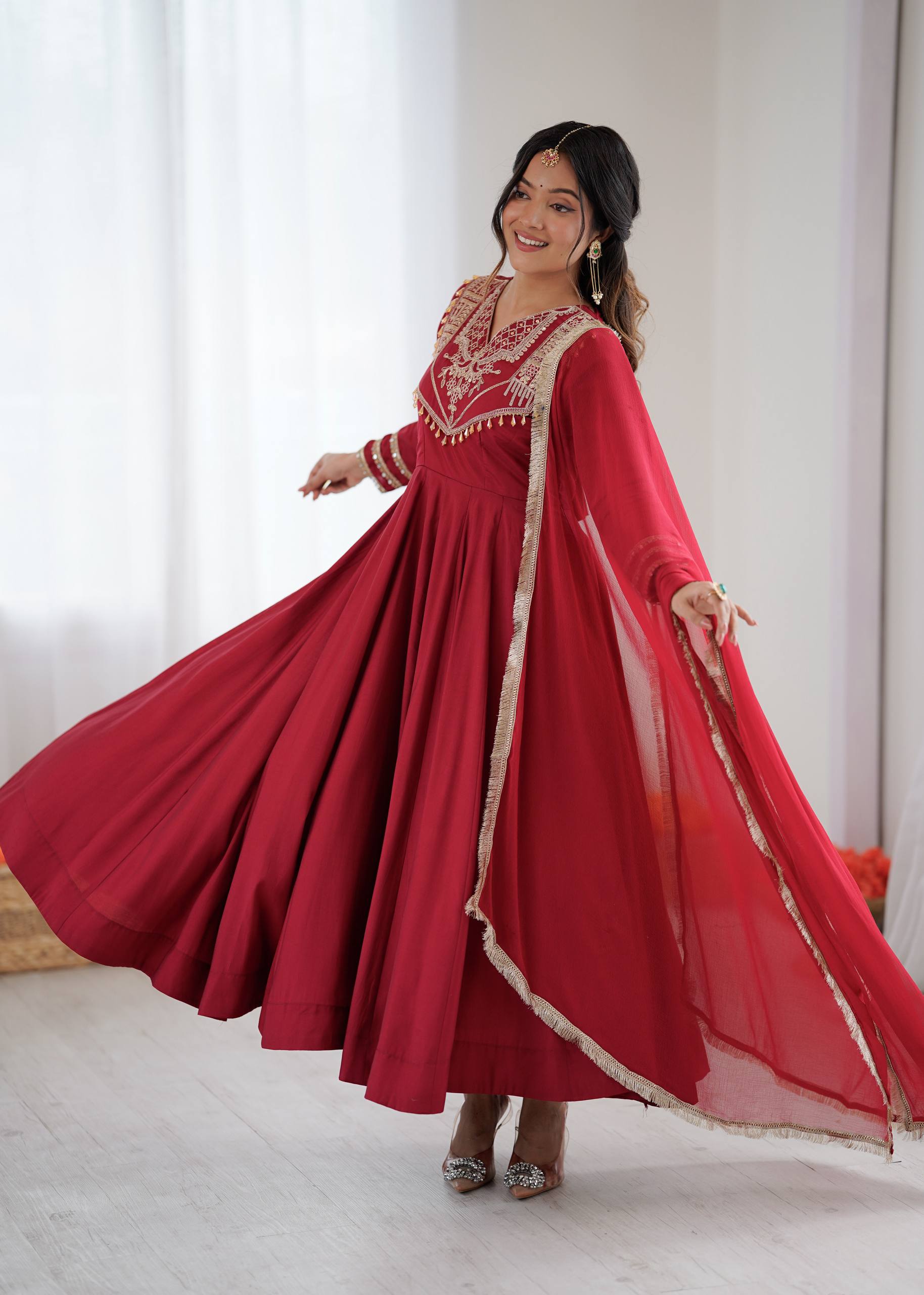 Maroon Premium Designer Roman Silk Anarkali Suit