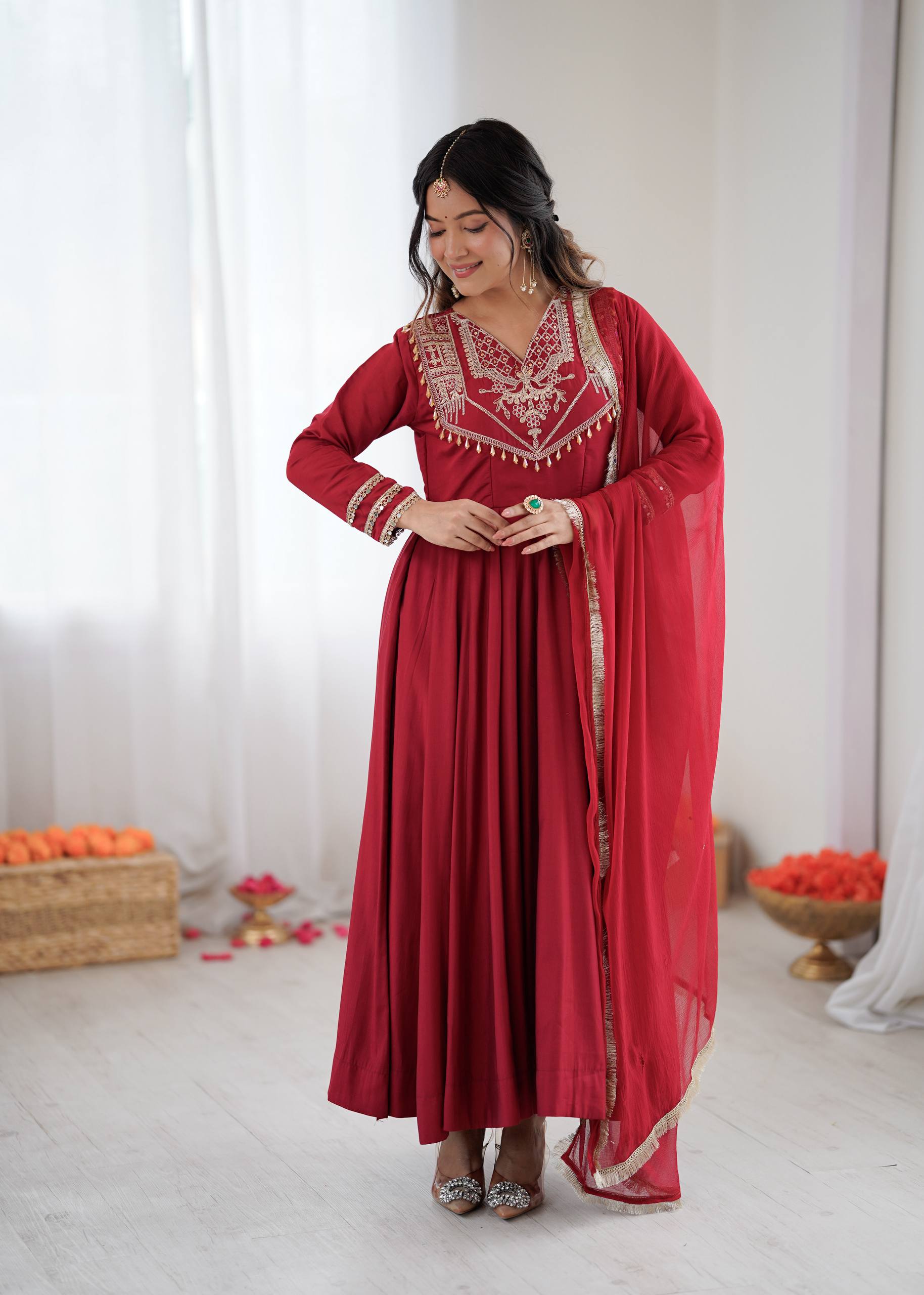 Maroon Premium Designer Roman Silk Anarkali Suit