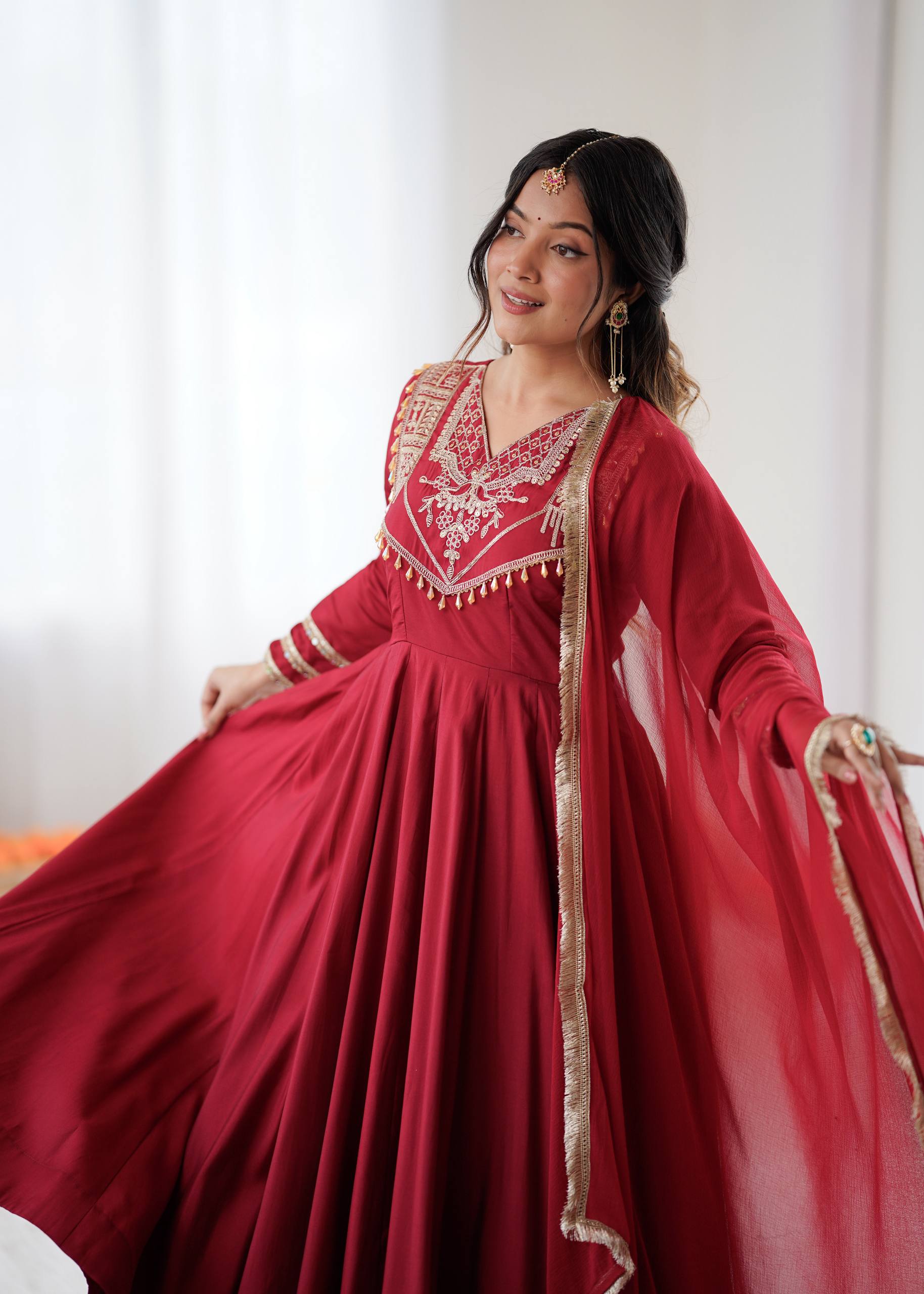 Maroon Premium Designer Roman Silk Anarkali Suit