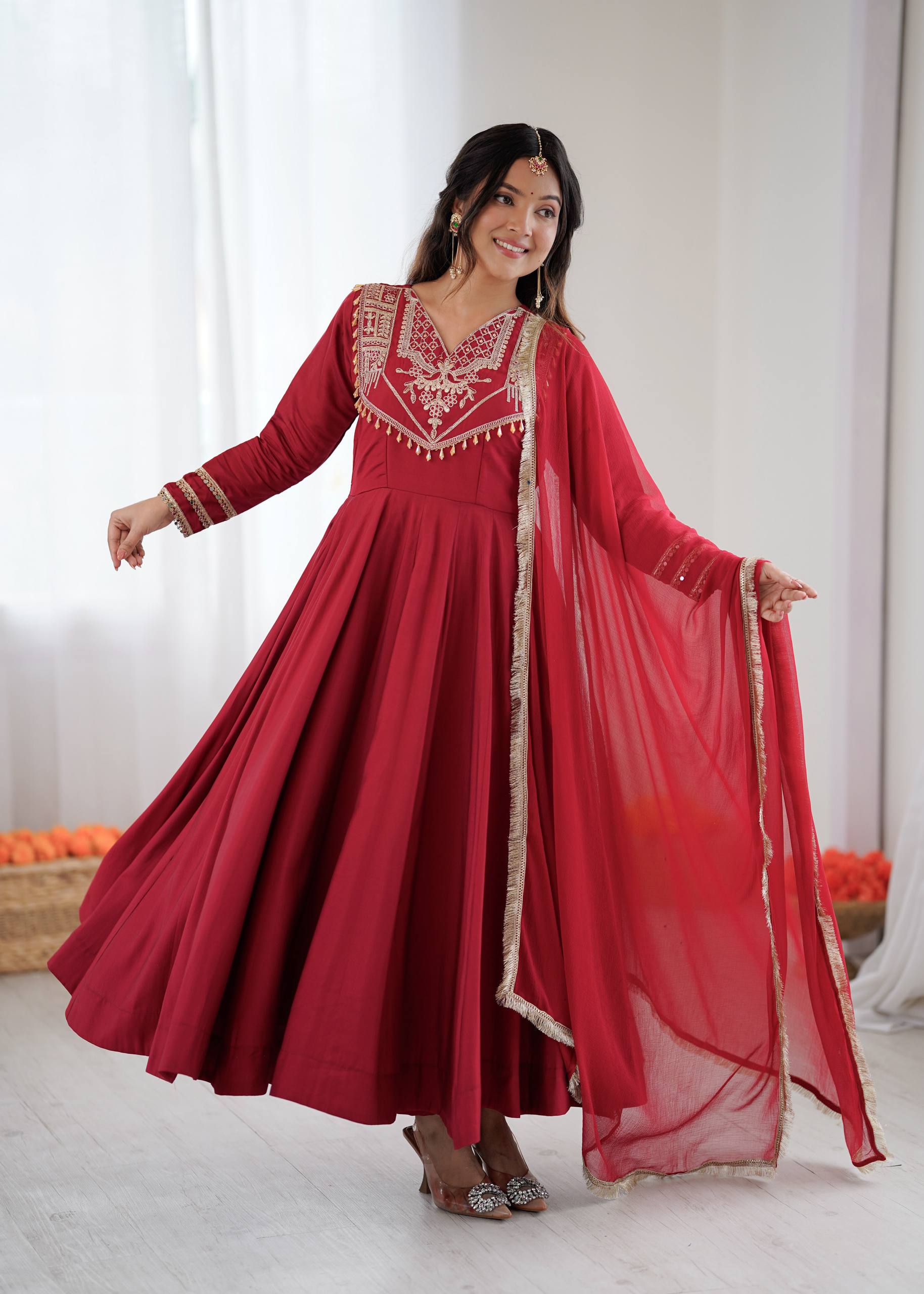 Maroon Premium Designer Roman Silk Anarkali Suit