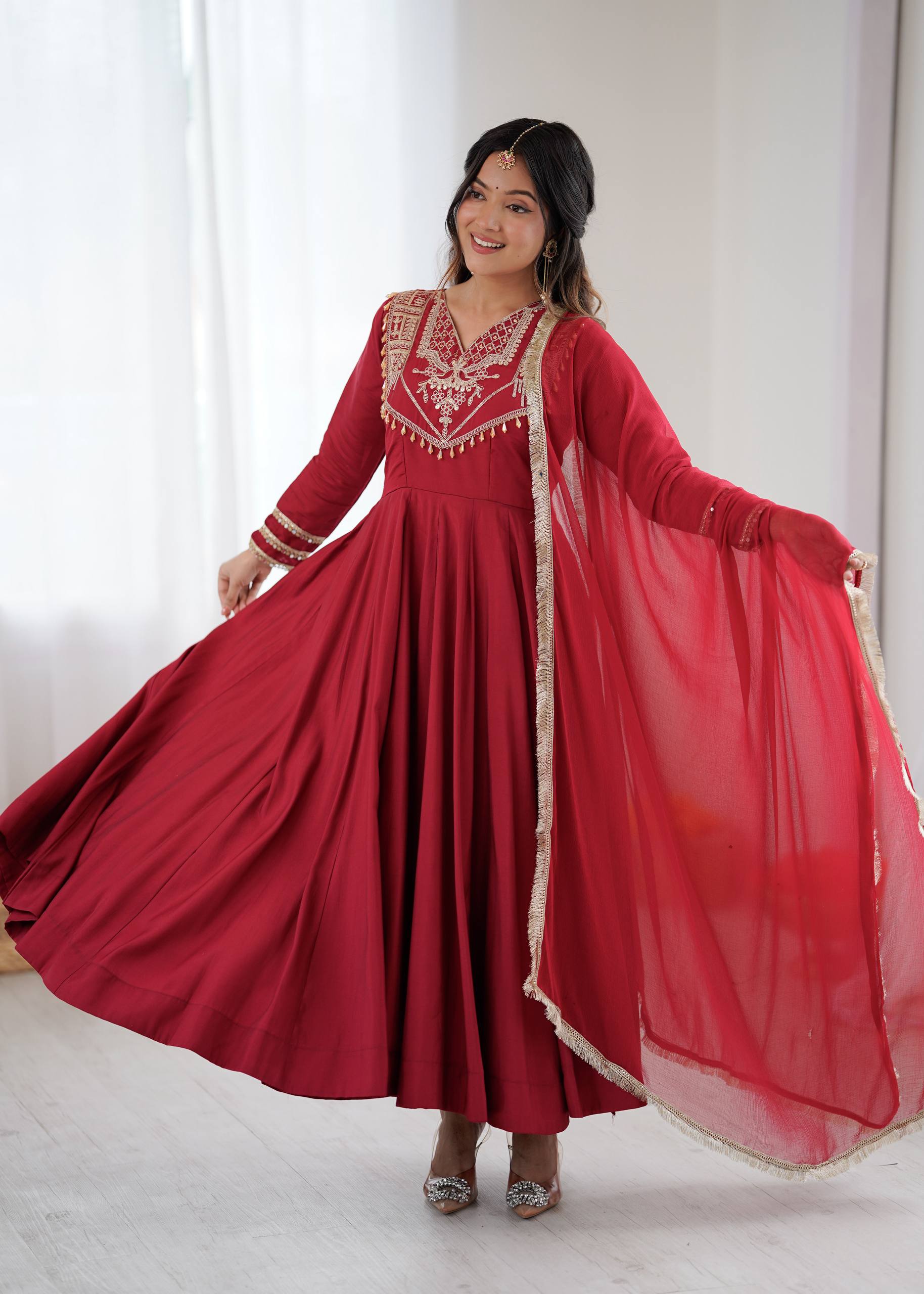Maroon Premium Designer Roman Silk Anarkali Suit