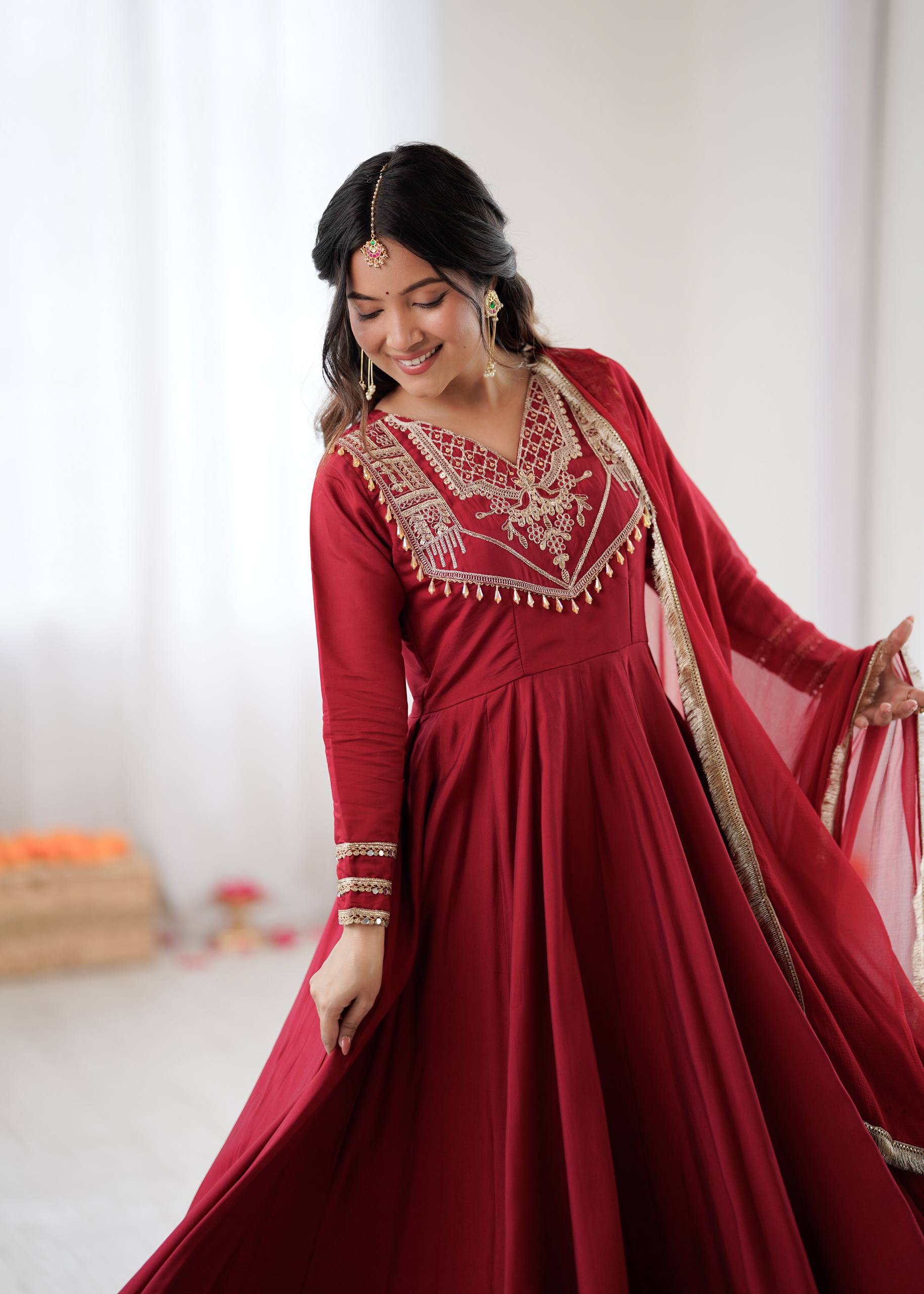 Maroon Premium Designer Roman Silk Anarkali Suit
