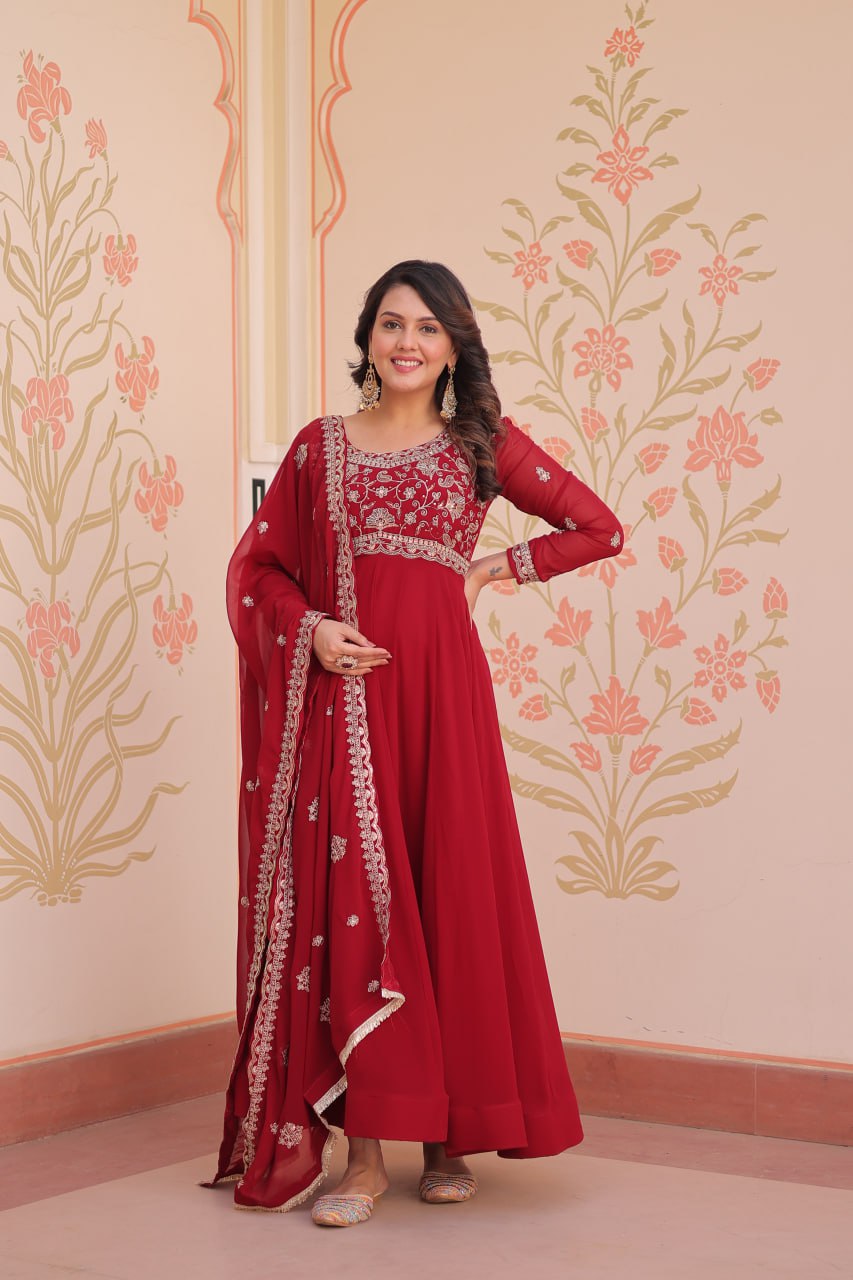 Designer Premium Faux Blooming Beads Embroidered Anarkali Set