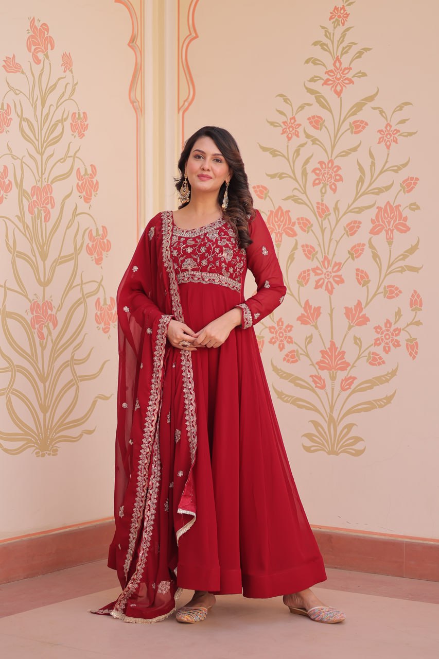 Designer Premium Faux Blooming Beads Embroidered Anarkali Set