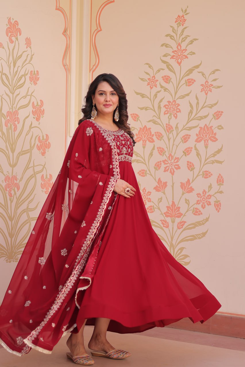 Designer Premium Faux Blooming Beads Embroidered Anarkali Set