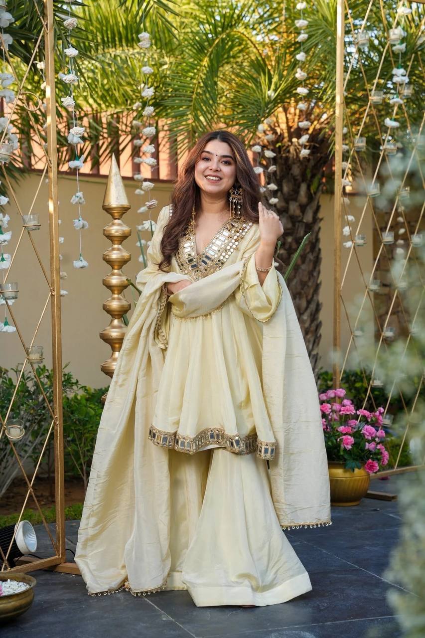 Cosmos Gold Jari Silk Sharara Set β Premium Designer Collection