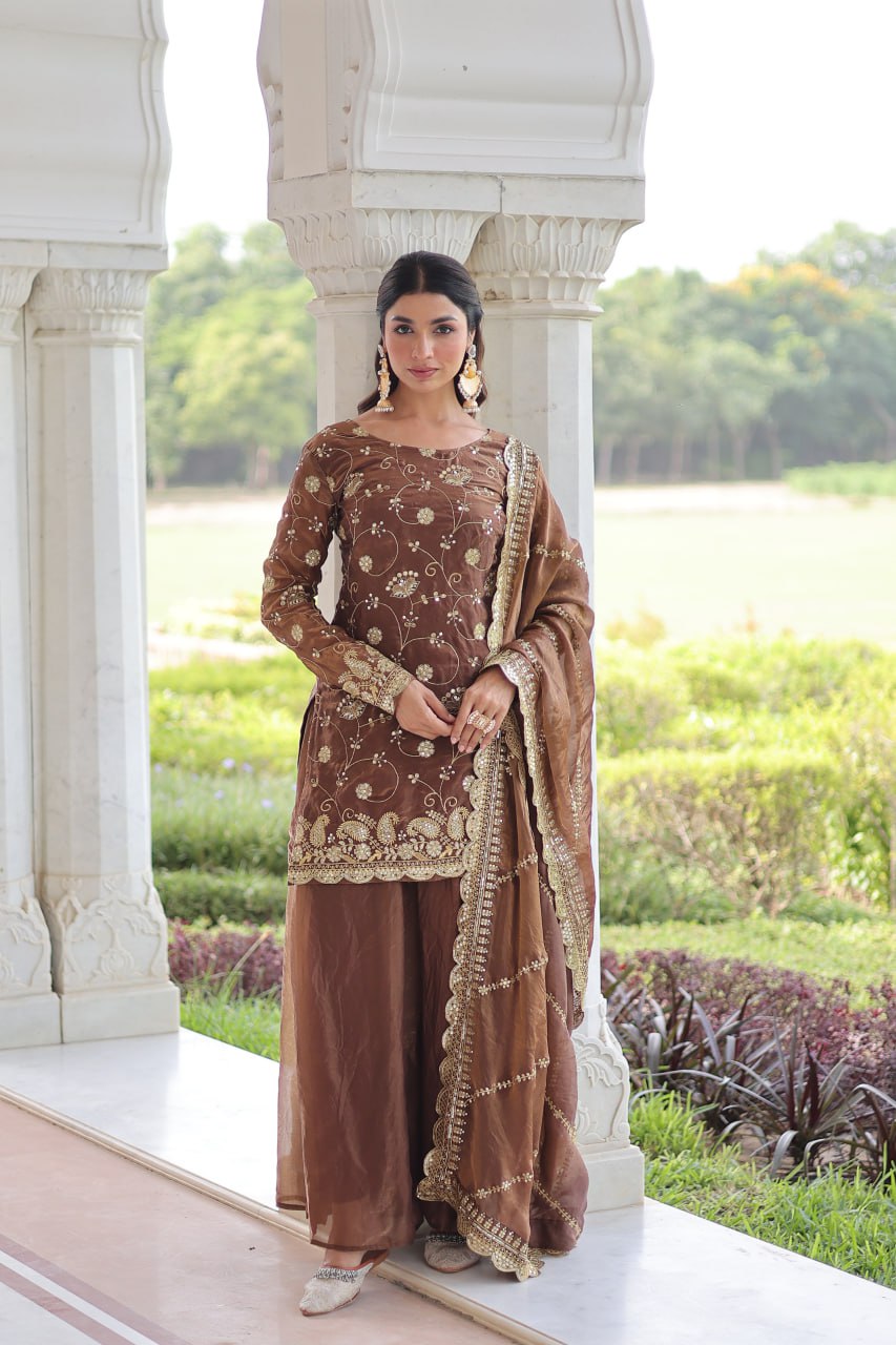 Premium Fendy Sequins Embroidered Sharara Set