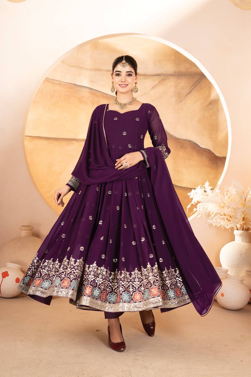 New Functionwear Luxurious Faux Blooming Georgette Anarkali Suit Set