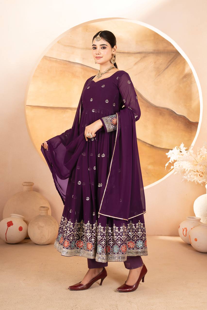 New Functionwear Luxurious Faux Blooming Georgette Anarkali Suit Set