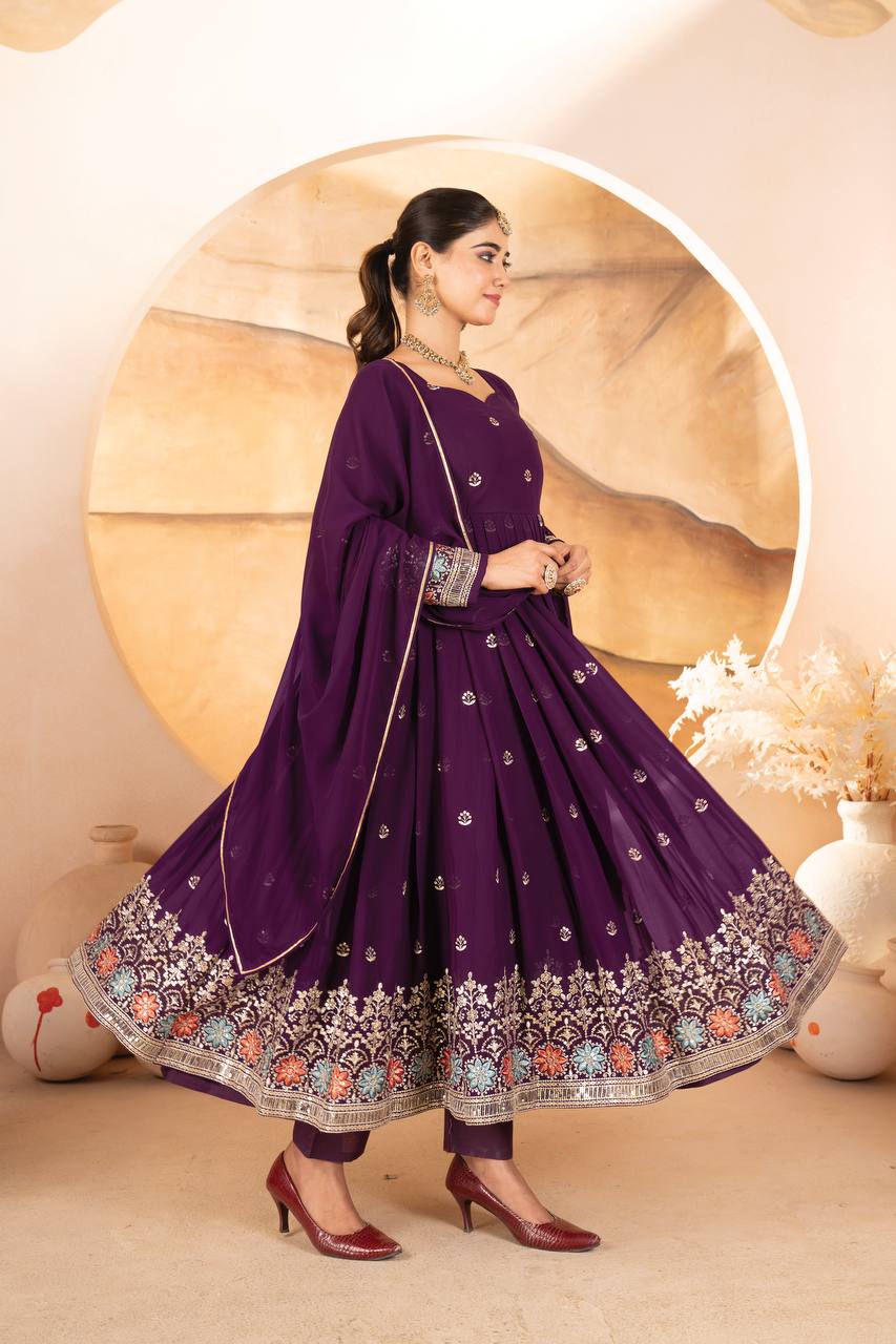 New Functionwear Luxurious Faux Blooming Georgette Anarkali Suit Set
