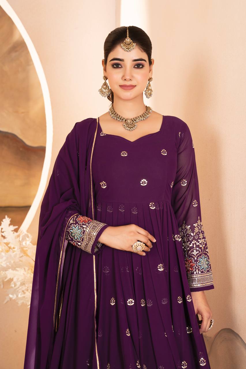 New Functionwear Luxurious Faux Blooming Georgette Anarkali Suit Set