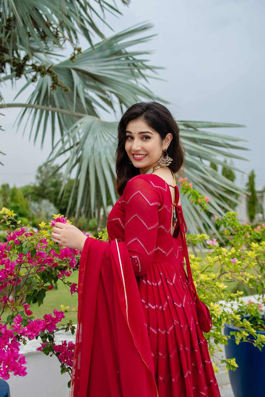 Red Color Partywear Premium Designer Anarkali Set