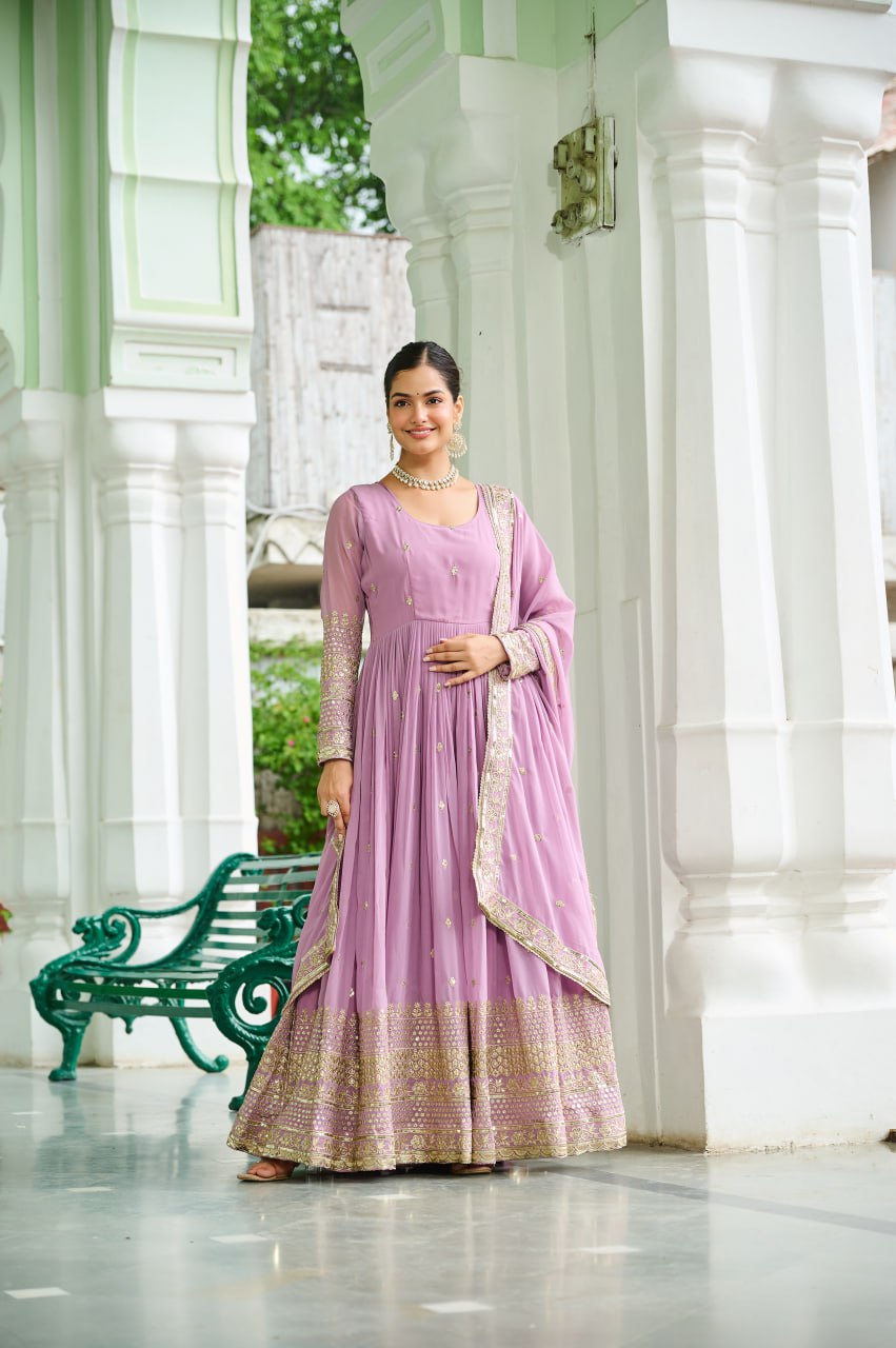 Designer Faux Georgette Embroidered Gown with Dupatta