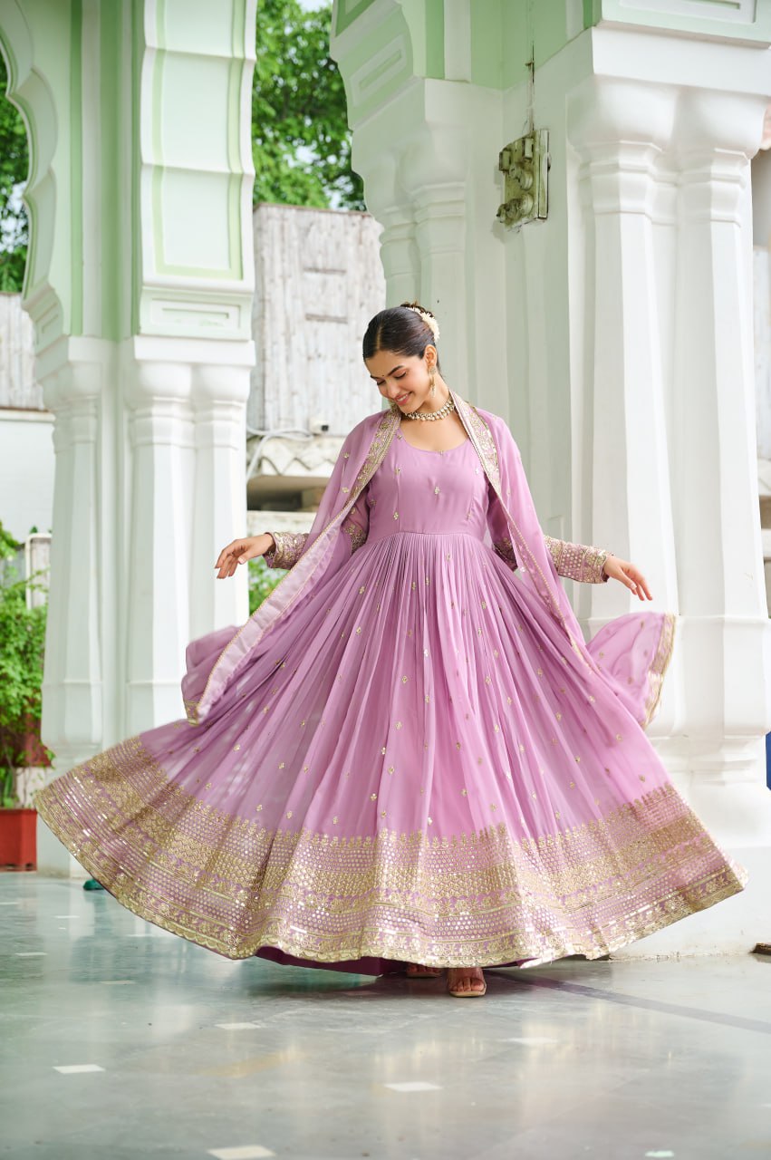 Designer Faux Georgette Embroidered Gown with Dupatta