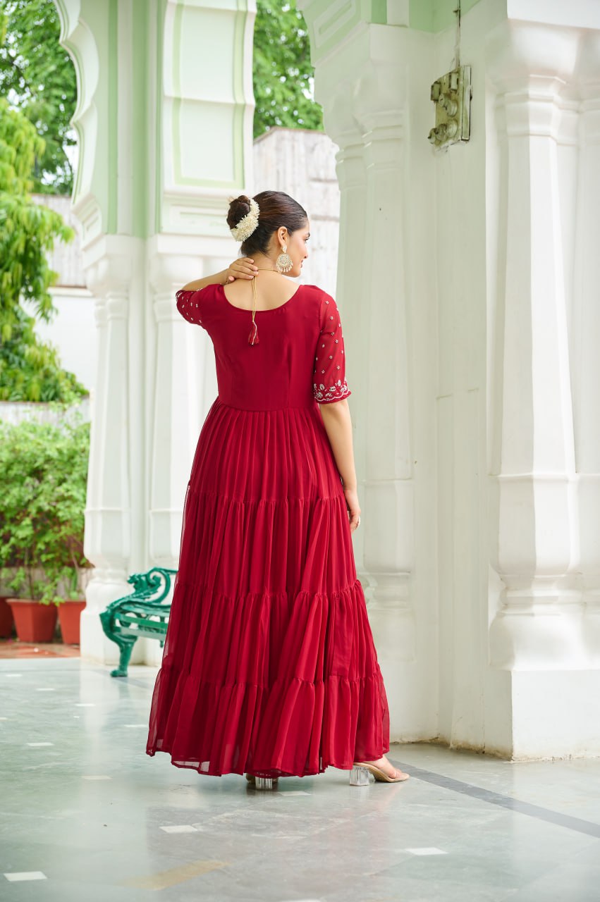 Designer Faux Blooming Beads Embroidered Anarkali Gown