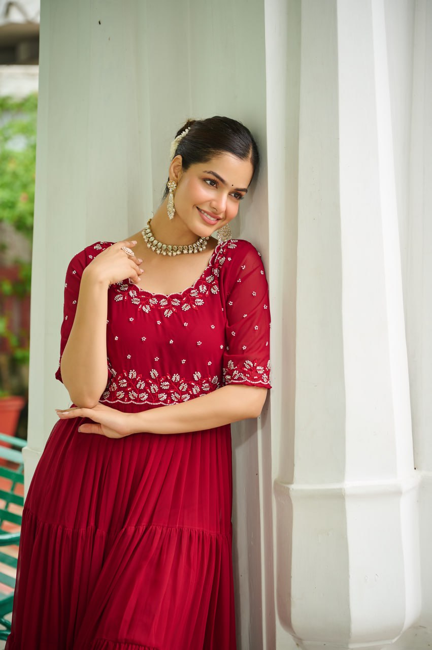 Designer Faux Blooming Beads Embroidered Anarkali Gown