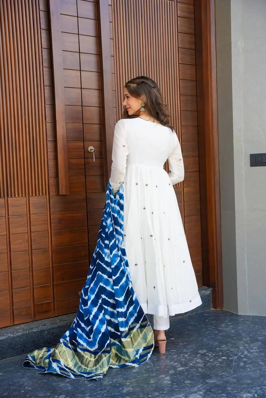 Premium Rayon Cotton Zari Embroidered Anarkali Set